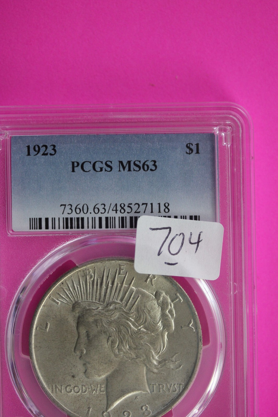 1923 P MS 63 Liberty Peace Silver Dollar PCGS Certified Authentic Graded 704