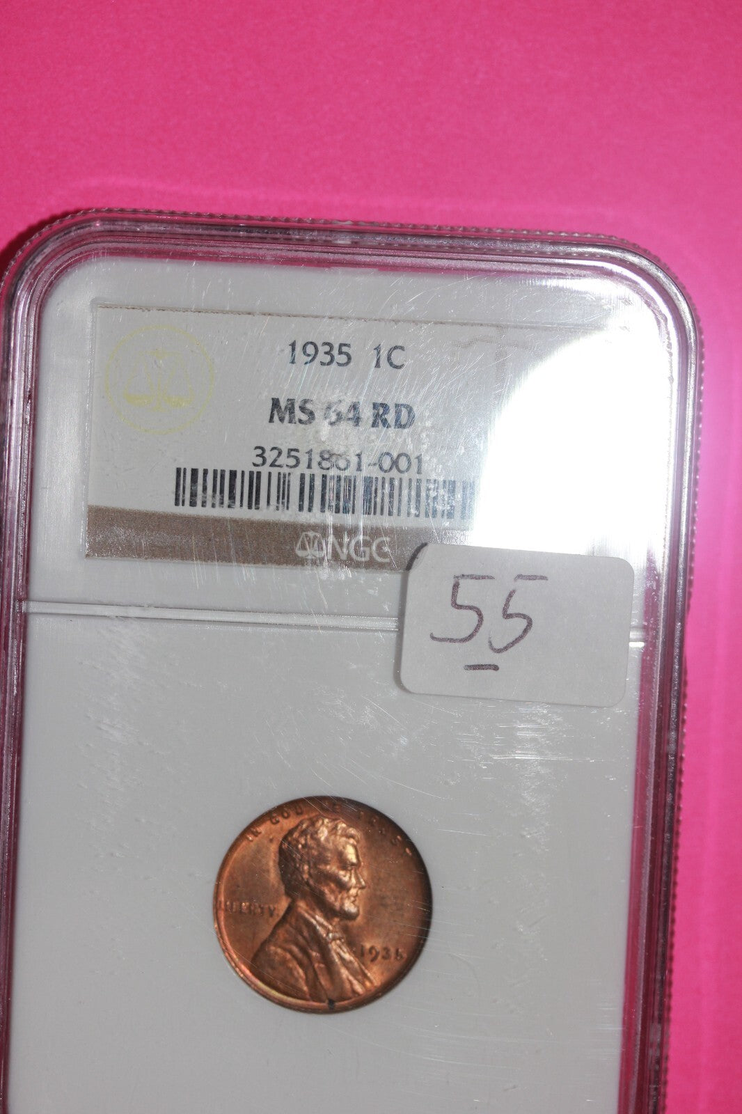 1935 P MS 64 RD Lincoln Wheat Cent Penny NGC Graded Certified Authentic Slab 55
