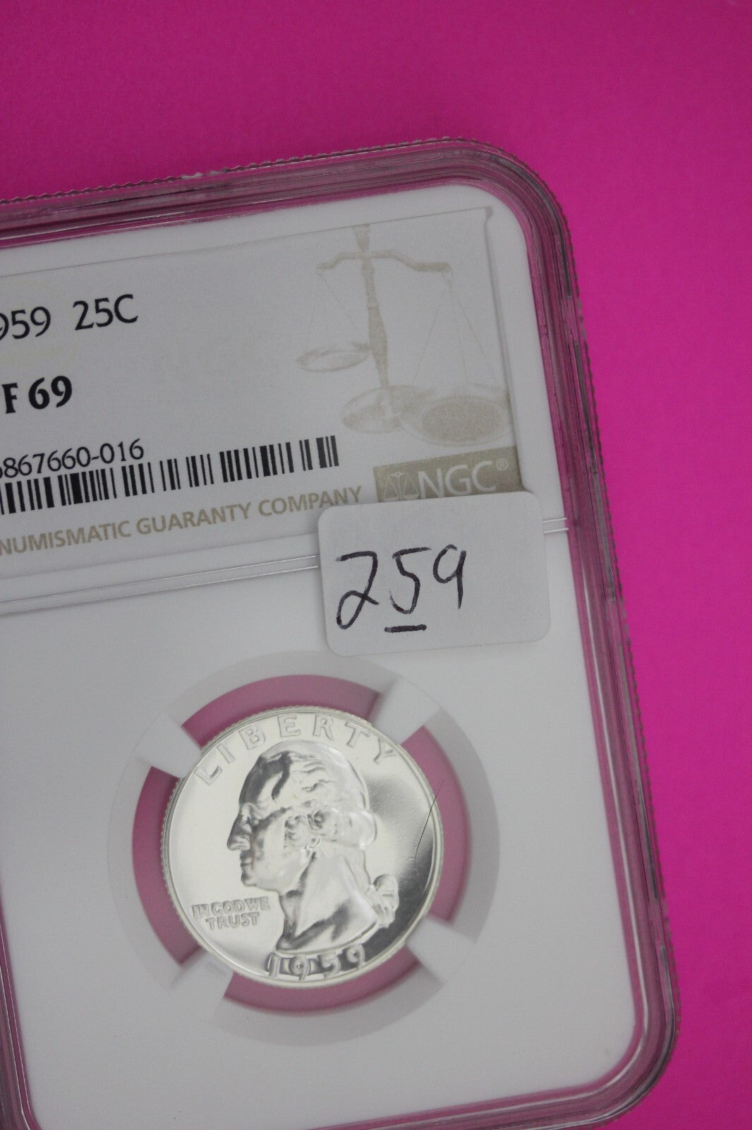 1959 PF 69 Proof Washington Silver Quarter NGC Certified Graded Authentic 259