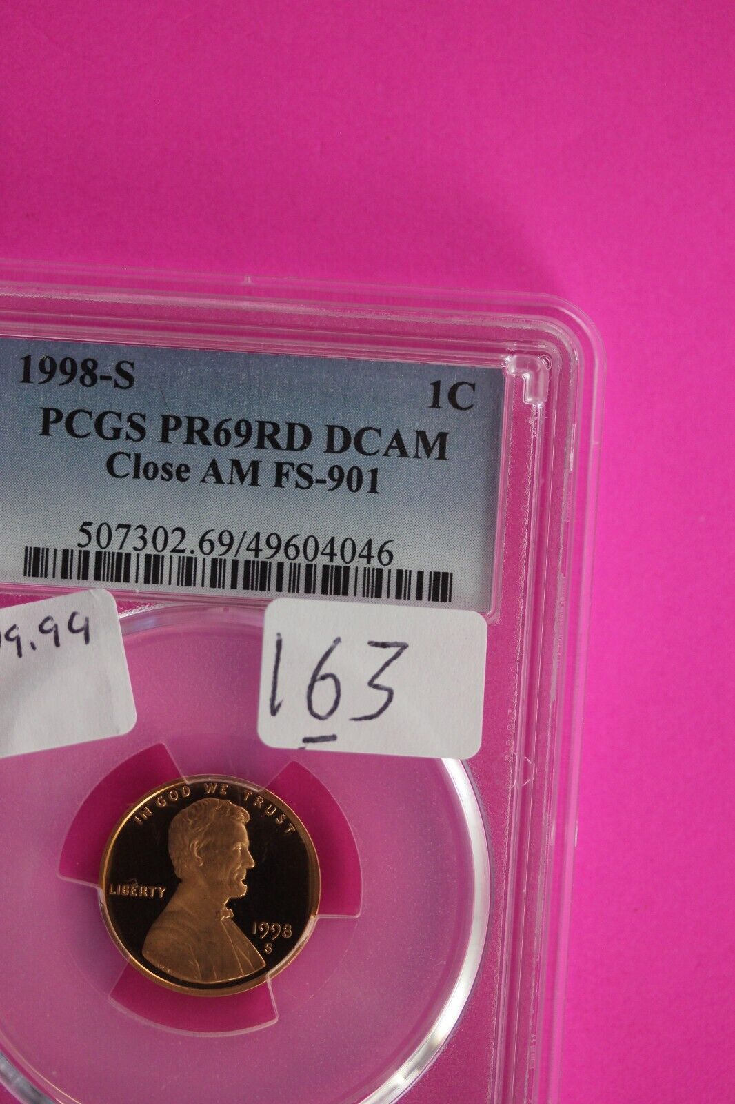 1998 S PR 69 Red DCAM Close AM FS-901 Lincoln Memorial Cent PCGS Certified 163