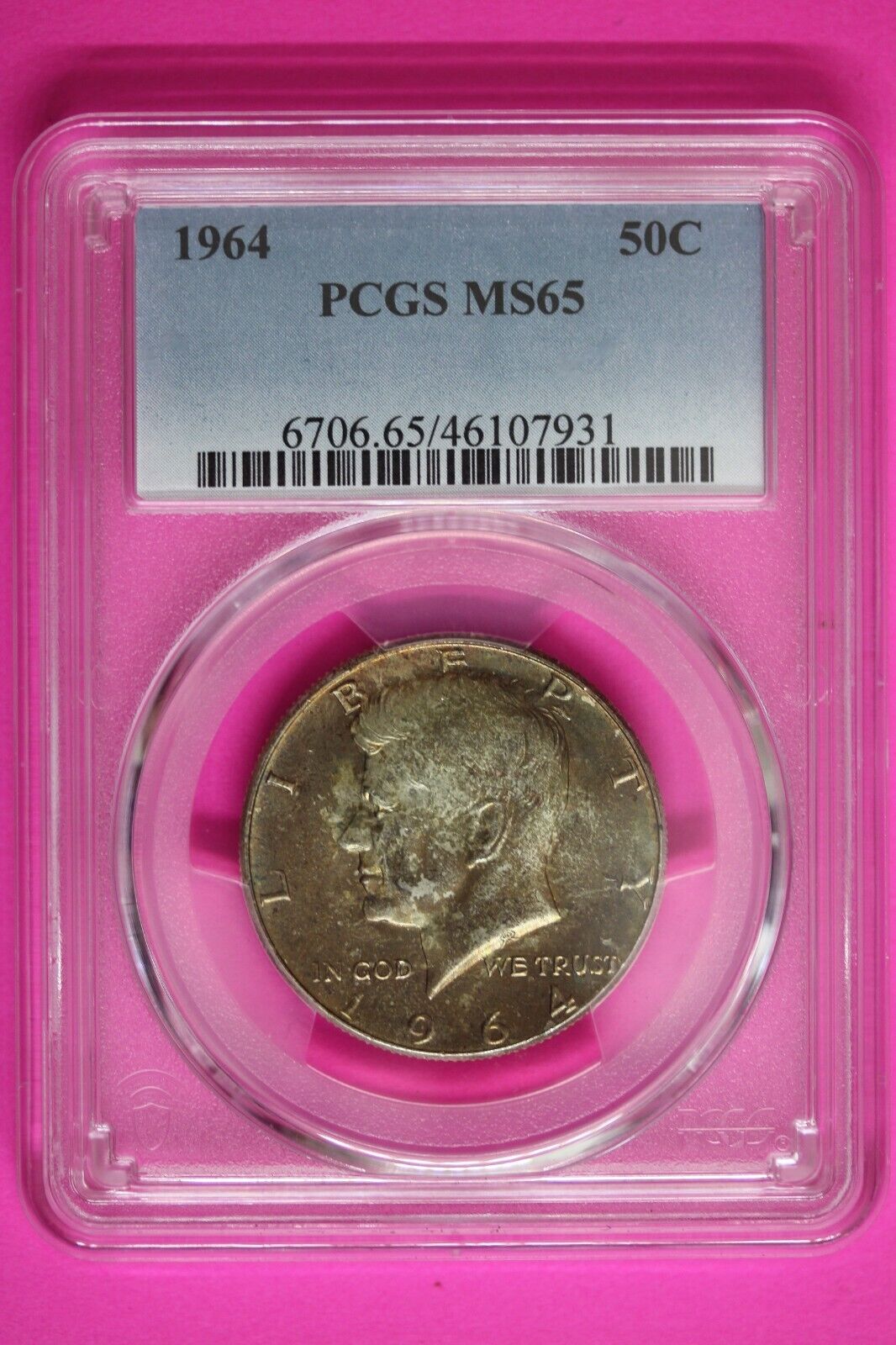 Toned Color 1964 P MS 65 John Kennedy Half Dollar PCGS Trueview Graded OCE 76