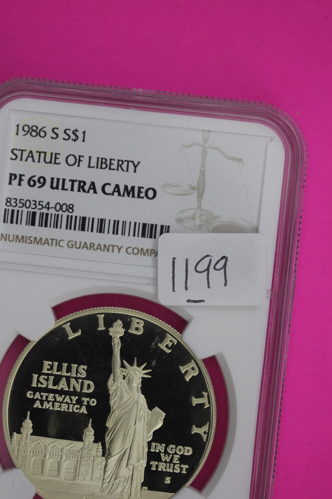 1986 S PF 69 DCAM Statue of Liberty Commemorative Silver Dollar NGC Slab 1199