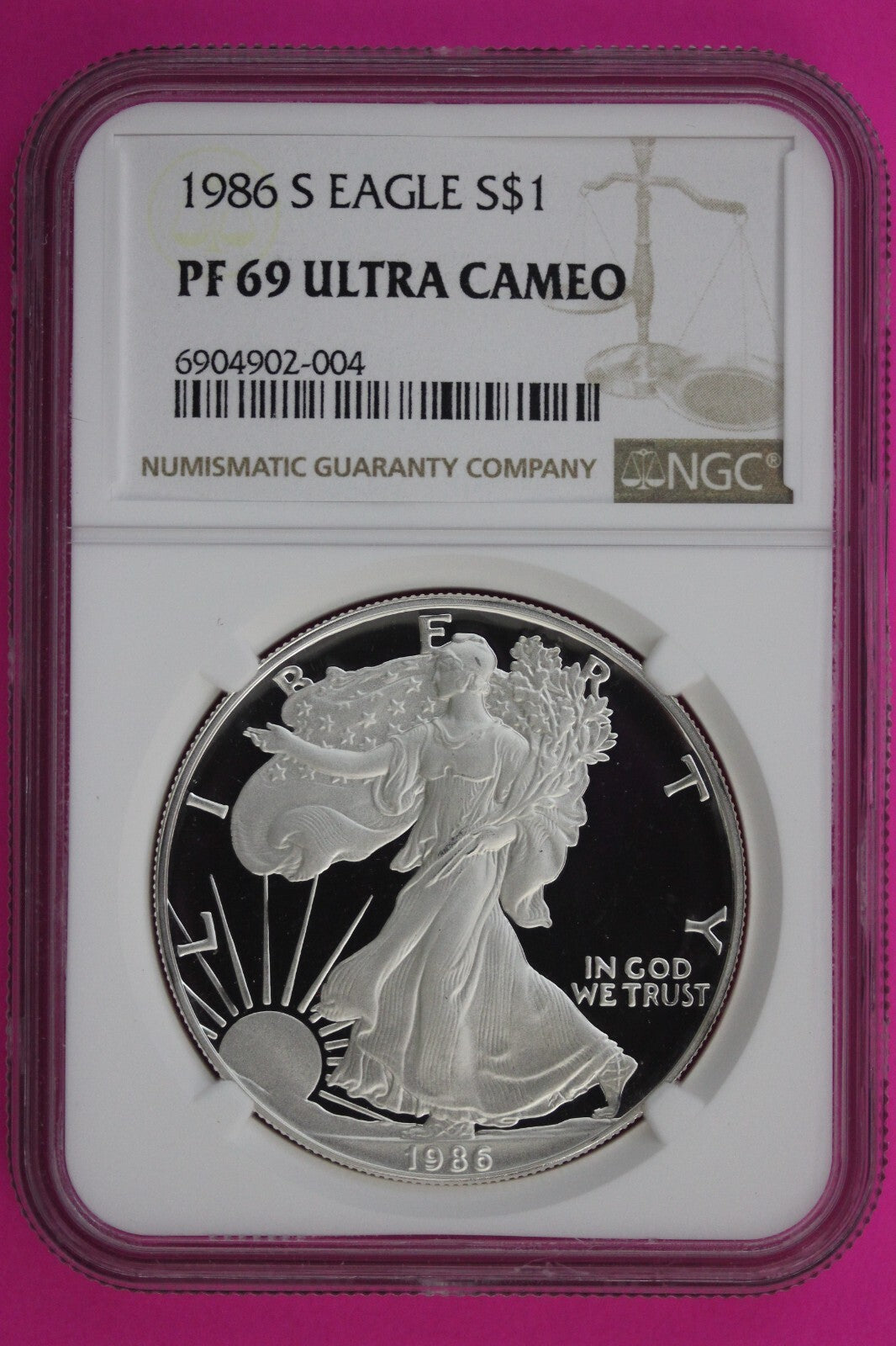 1986 S PF 69 Silver American Eagle Ultra Cameo Authentic Proof Coin NGC 1094
