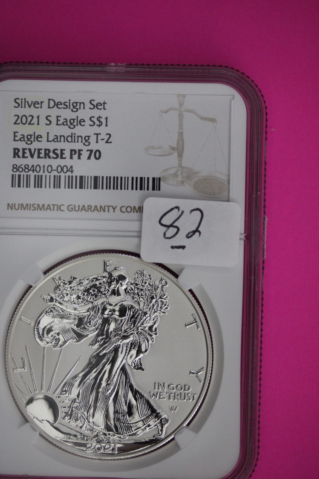2021 S T2 Reverse Proof Silver Eagle PF 70 One Coin From Design Set NGC Slab 82