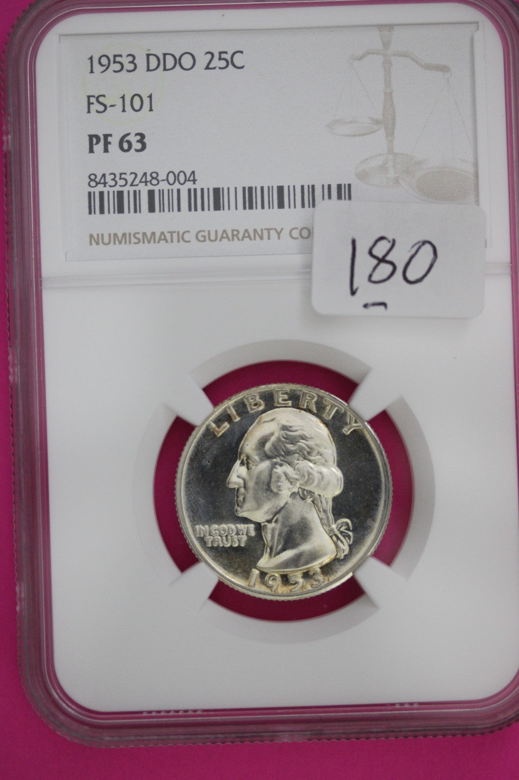 1953 P PF 63 Double Die Obverse Washington Silver Quarter NGC Graded FS 101 180
