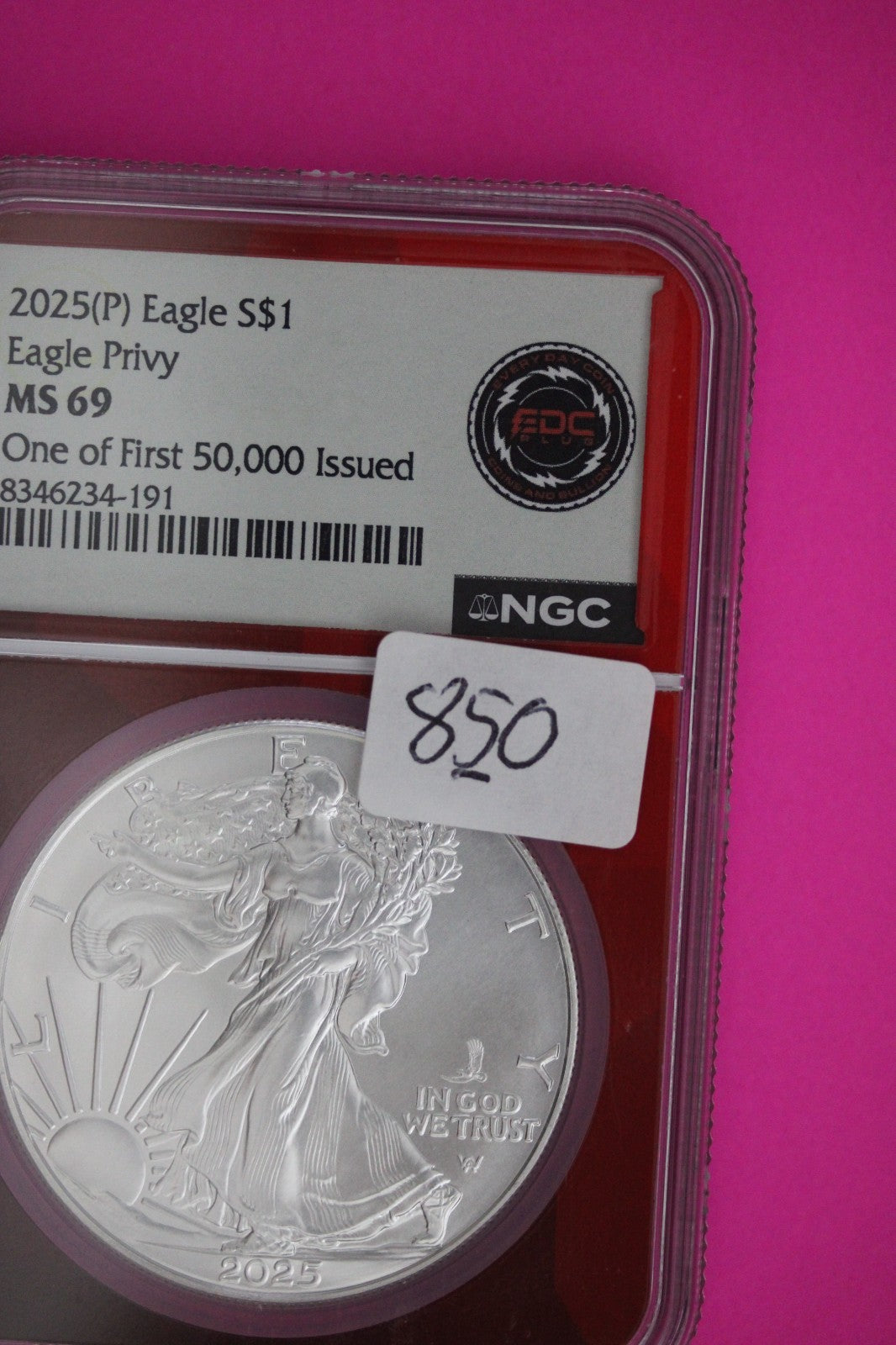 Eagle Privy 2025 (P) MS 69 Silver Eagle Coin 1 of 1rst 50,000 NGC Graded 850