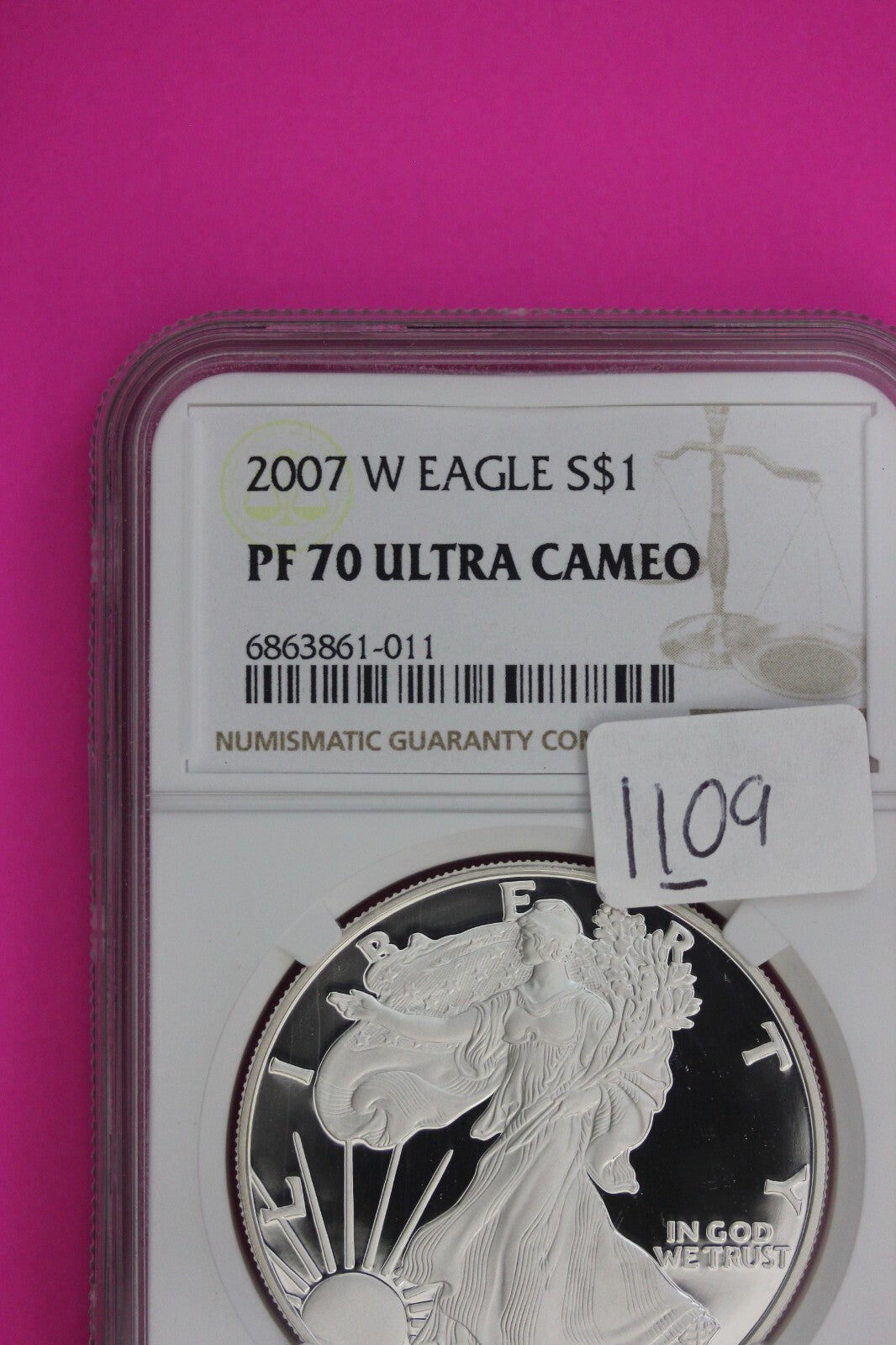2007 W PF 70 Silver American Eagle Ultra Cameo Authentic Proof Coin NGC 1109