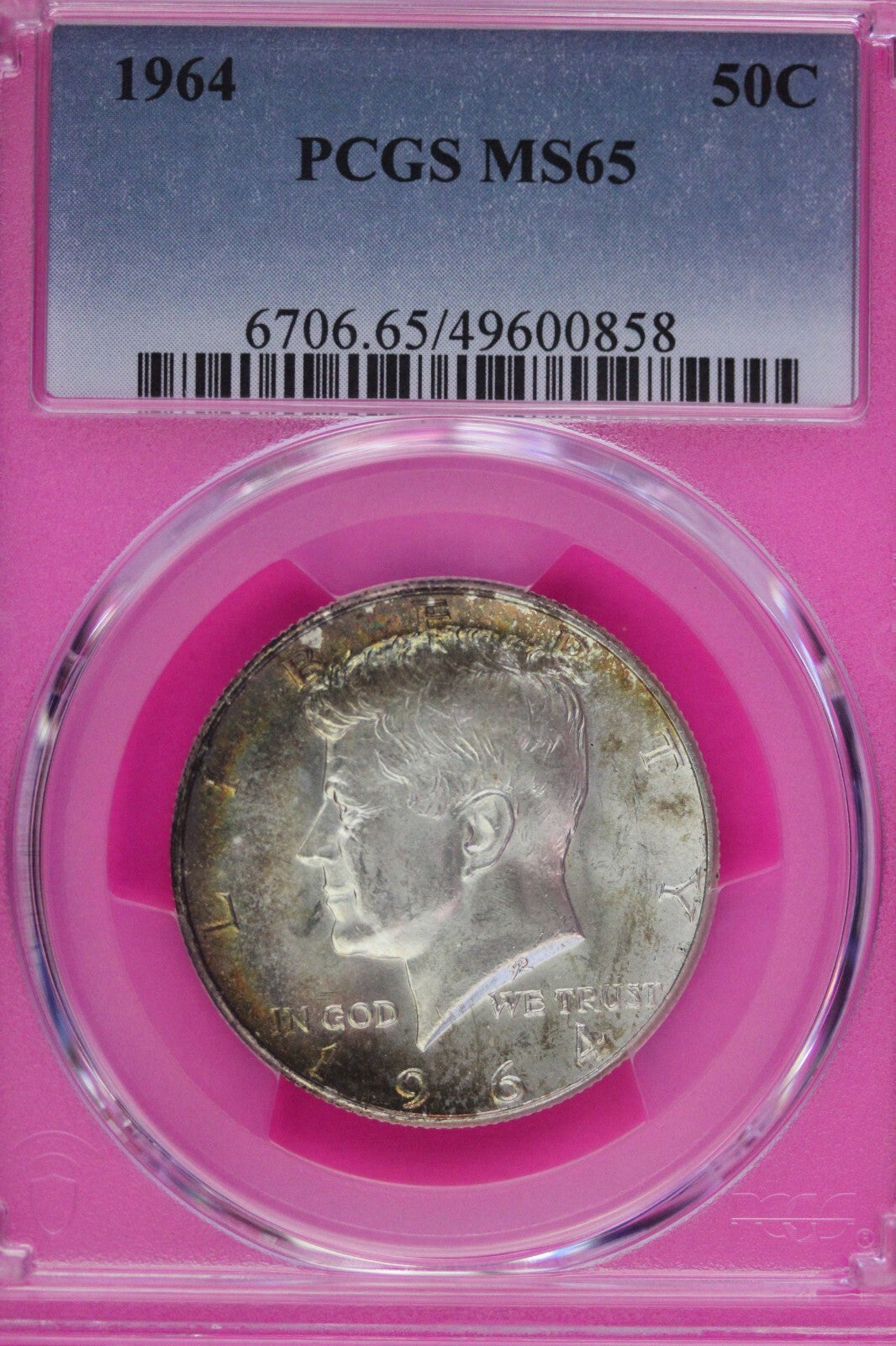 Toned 1964 P Silver MS 65 John F Kennedy Silver Half Dollar PCGS Graded 310