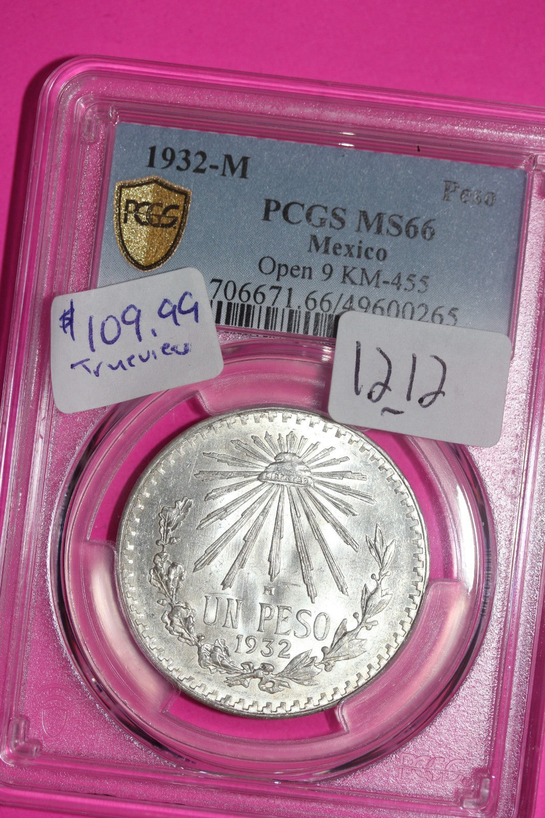 1932 M MS 66 Mexico Peso Open 9 KM-455 PCGS Certified Graded Authentic Slab 1212