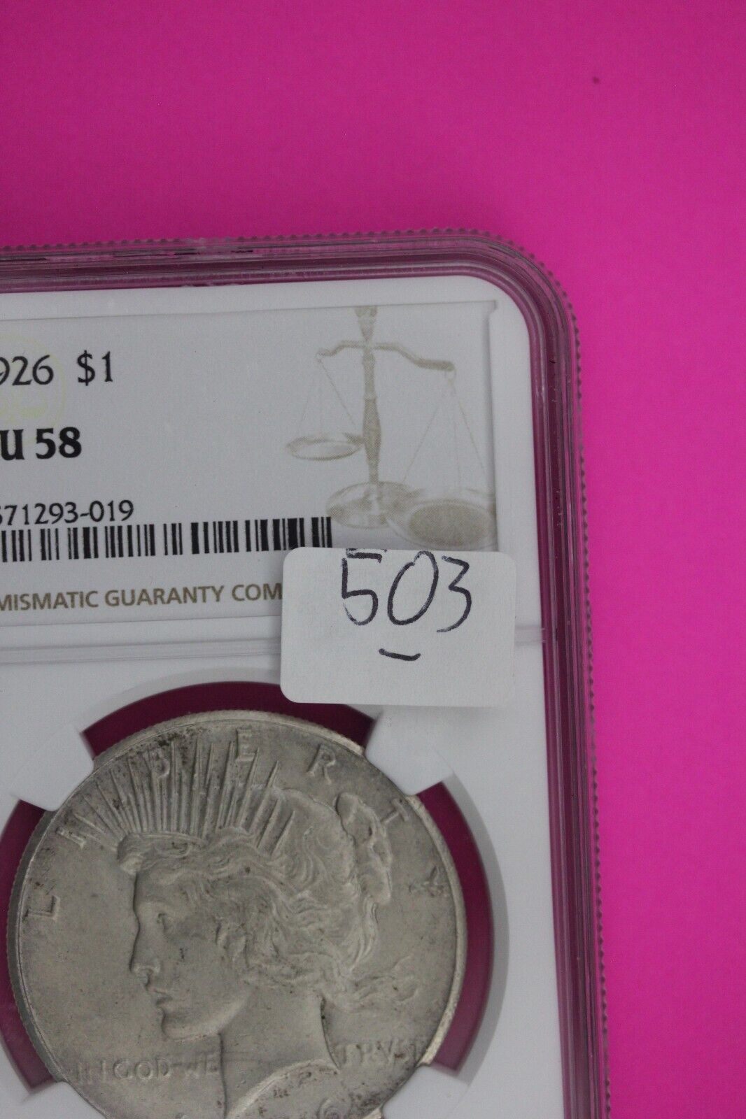 1926 P AU 58 Liberty Peace Silver Dollar NGC Certified Graded Authentic Slab 503