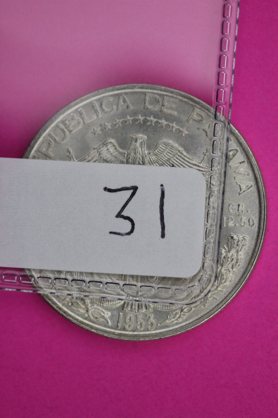 Gem Brilliant Uncirculated 1953 Panama Half Balboa Silver Low Mintage Coin 31