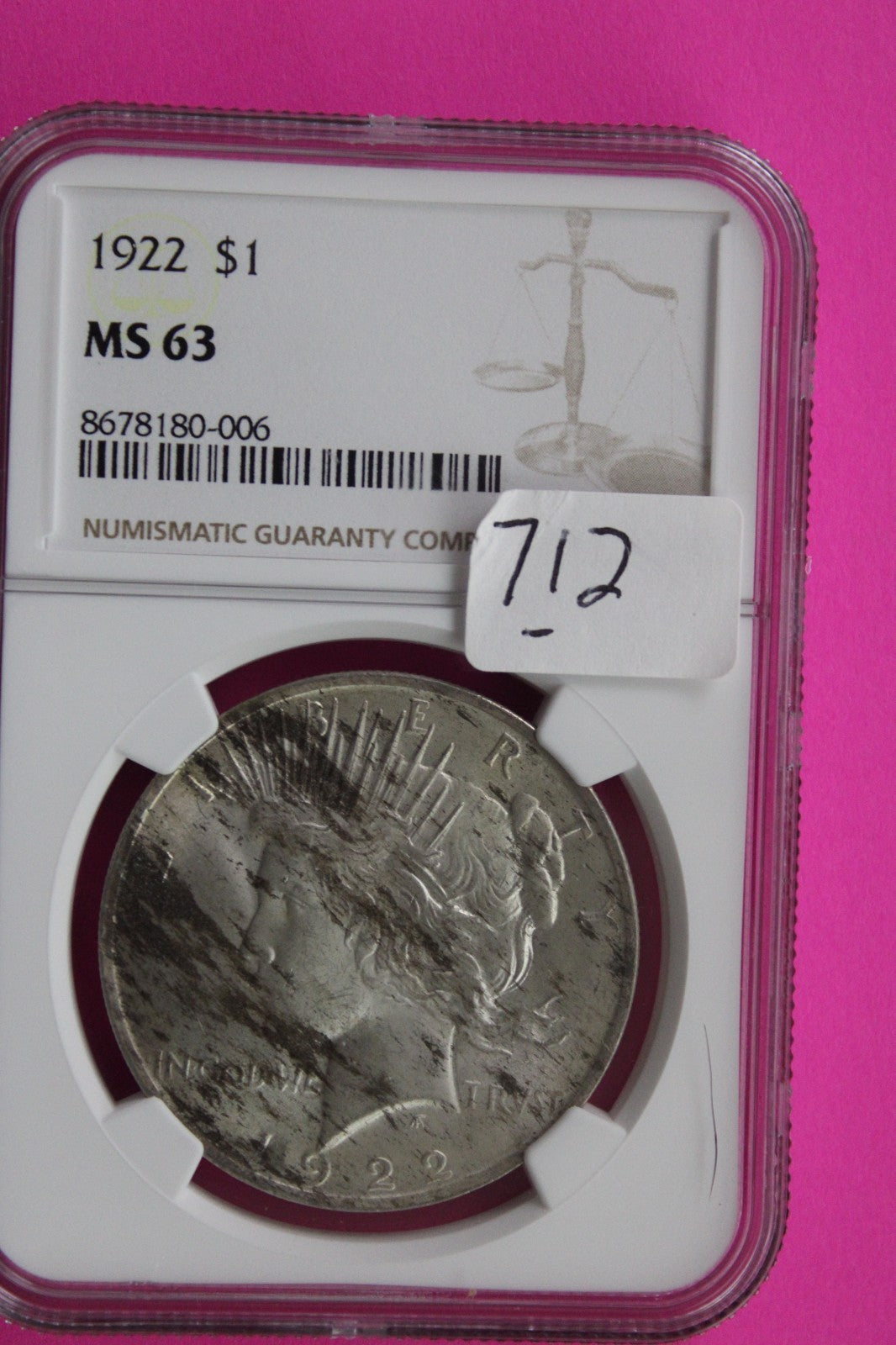 1922 P MS 63 Liberty Peace Silver Dollar NGC Certified Graded Authentic 712