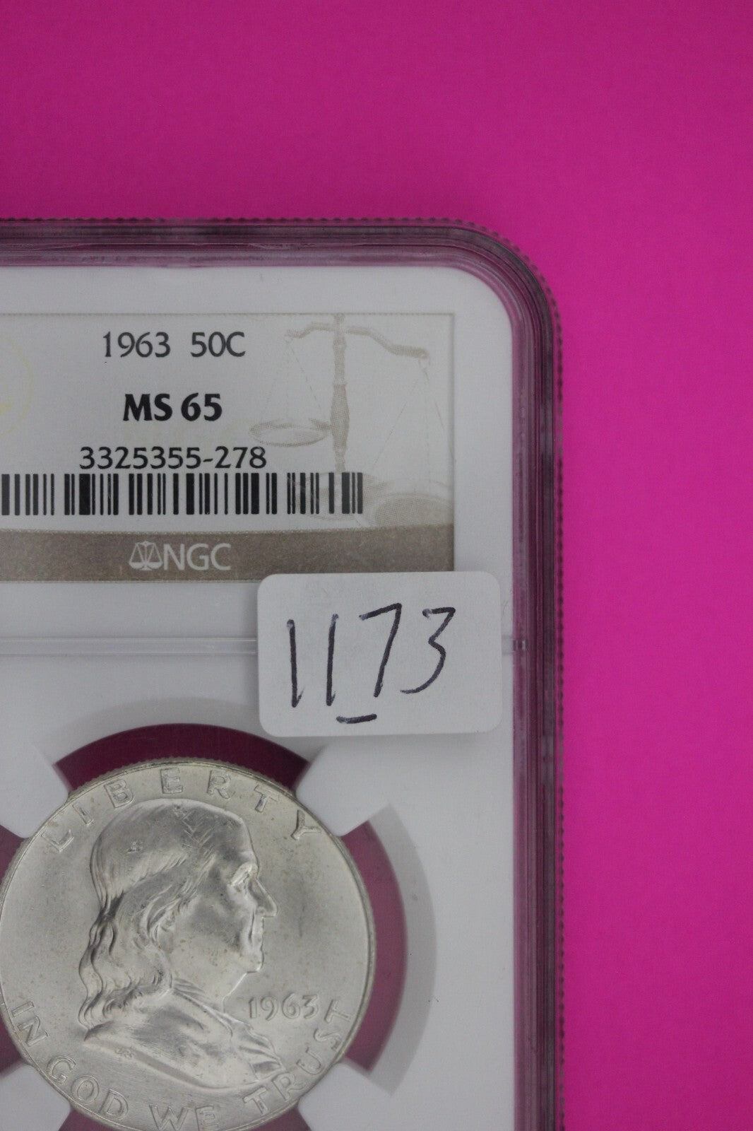 1963 P MS 65 Ben Franklin Silver Half Dollar NGC Certified Authentic Slab 1173