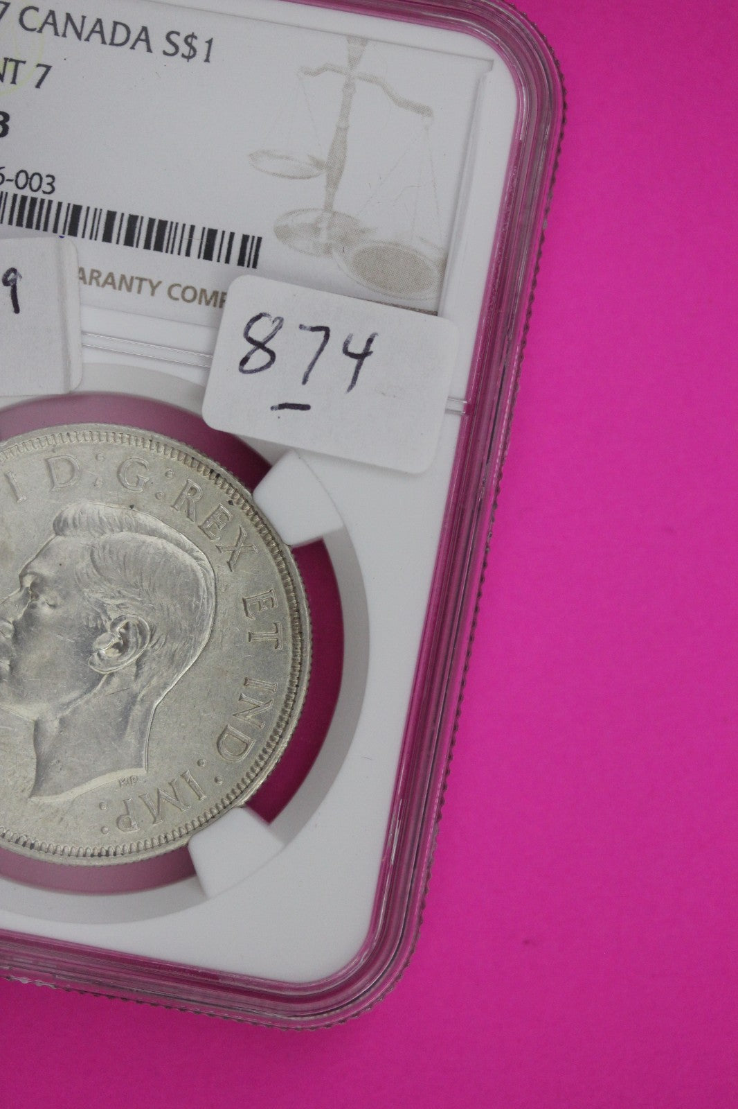 1947 AU 53 Blunt 7 Canada Silver Dollar NGC Certified Authentic Genuine 874