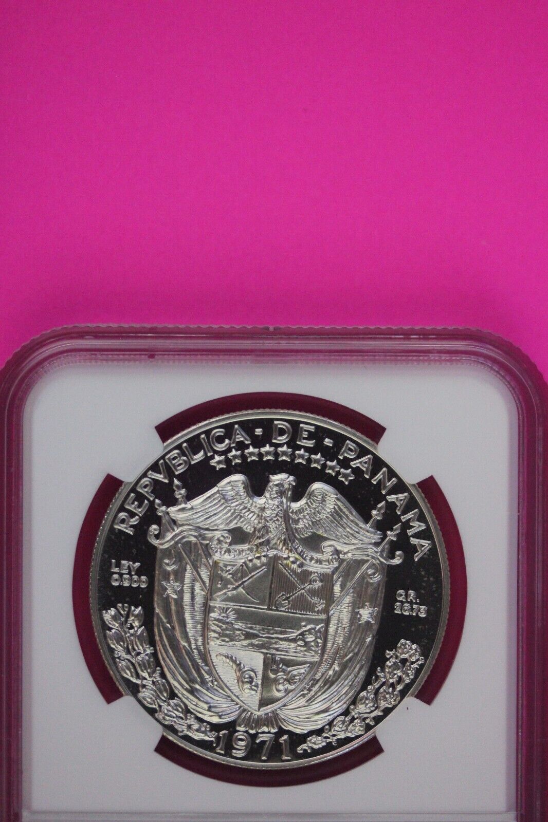 1971 Panama PF 66 Cameo Proof Silver Balboa NGC Certified Graded Slab 1074