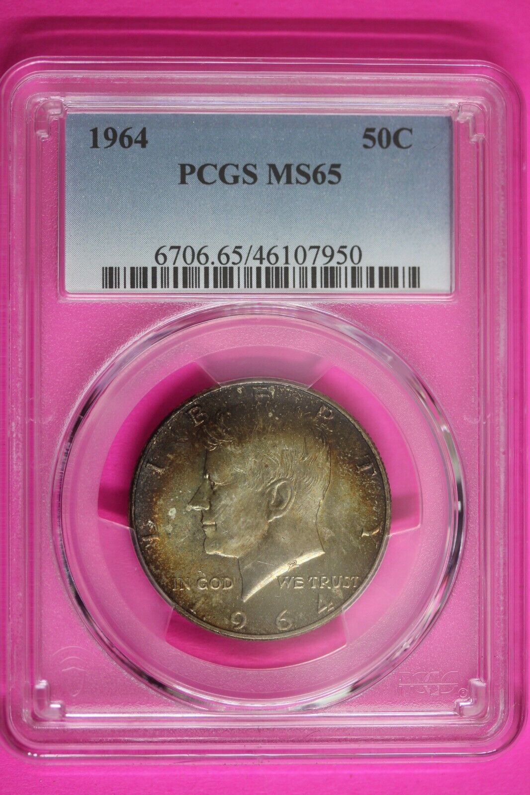 Gold Toned Color 1964 P MS 65 Kennedy Half Dollar PCGS Trueview Certified 701