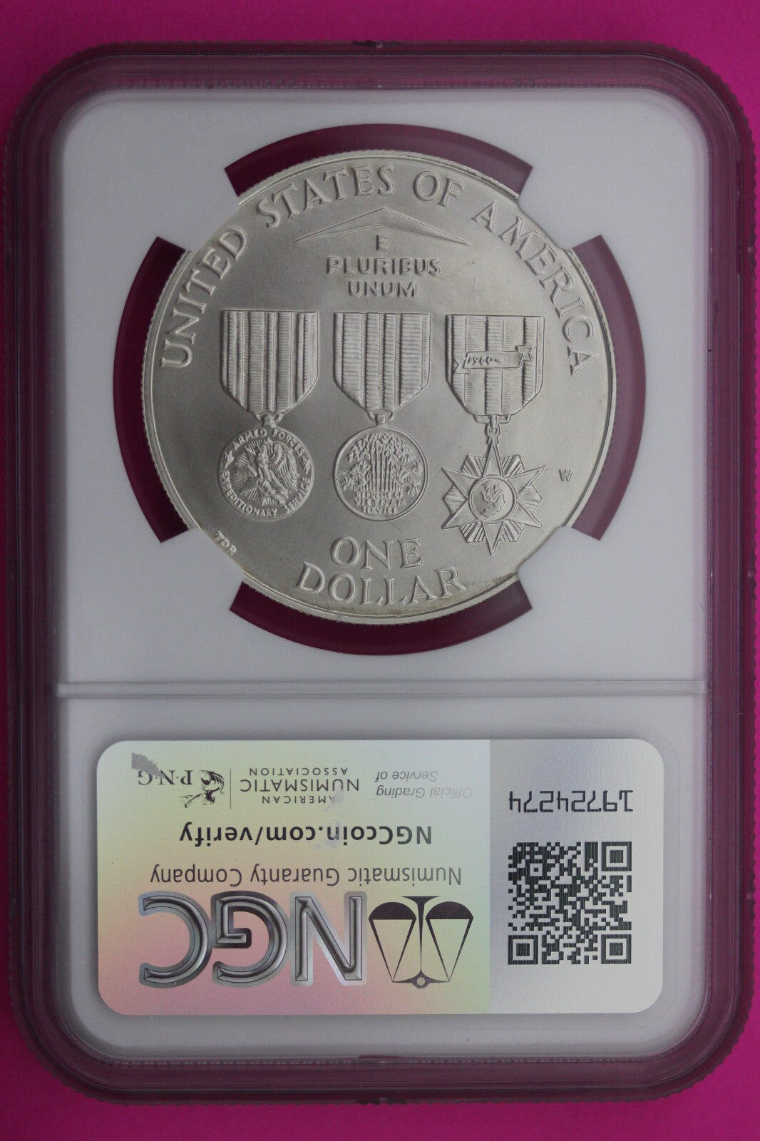 1994 W MS 69 Vietnam Veterans Memorial Commemorative Silver Dollar NGC Slab 305