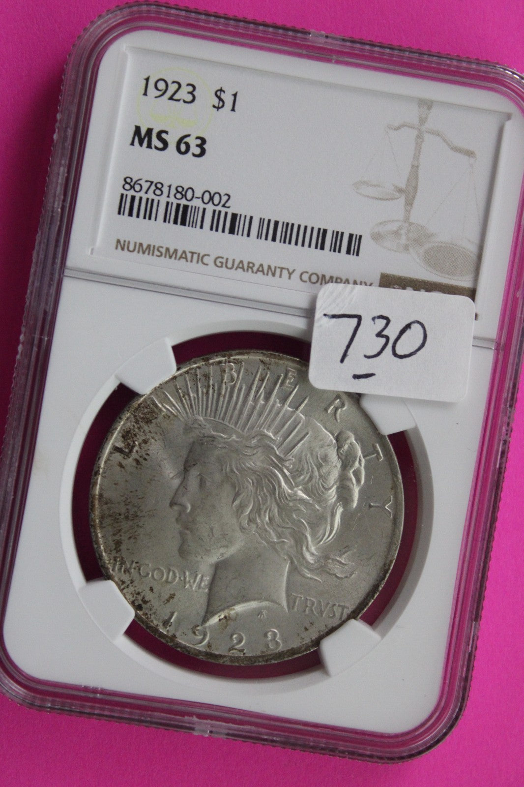 1923 P MS 63 Liberty Peace Silver Dollar NGC Certified Graded Authentic 730