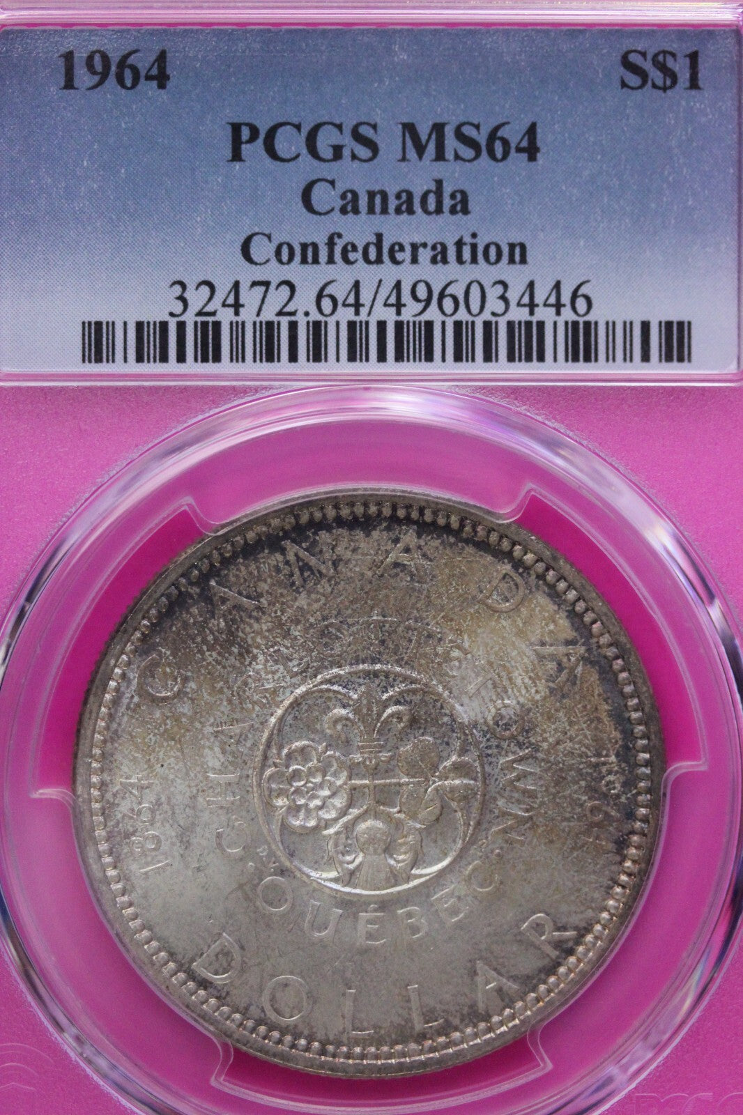 Golden Blue Toned 1964 MS 64 Canada Confederation Silver Dollar PCGS Graded 732