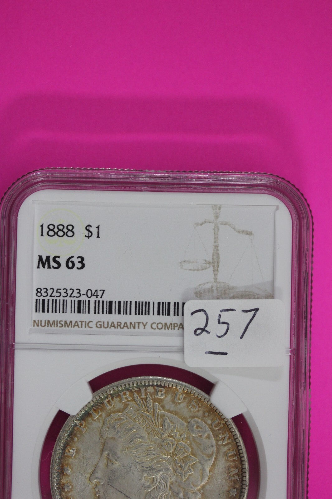 Toned 1888 P MS 63 Liberty Morgan Silver Dollar NGC Certified Graded 257