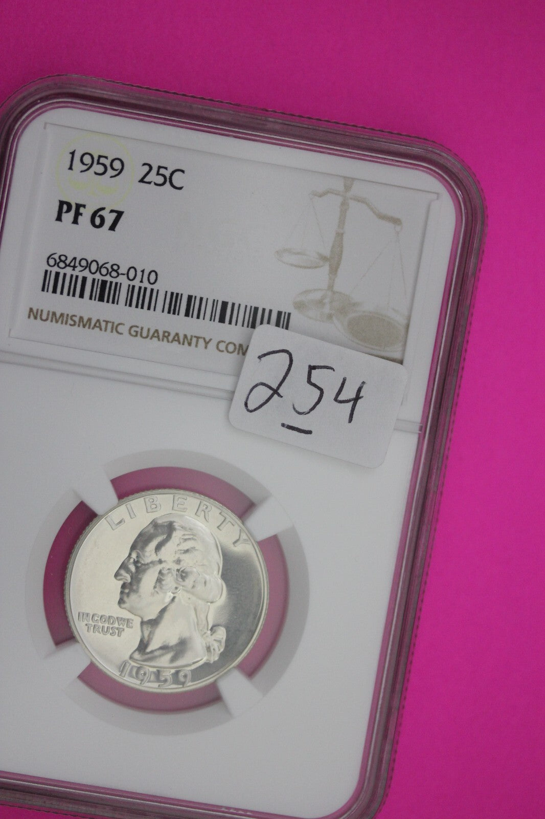 1959 PF 67 Proof Washington Silver Quarter NGC Certified Graded Authentic 254