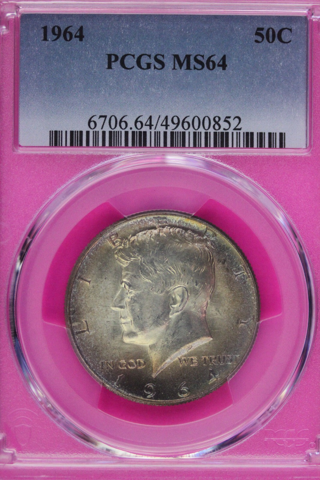 Toned 1964 P Silver MS 64 John F Kennedy Silver Half Dollar PCGS Graded 287