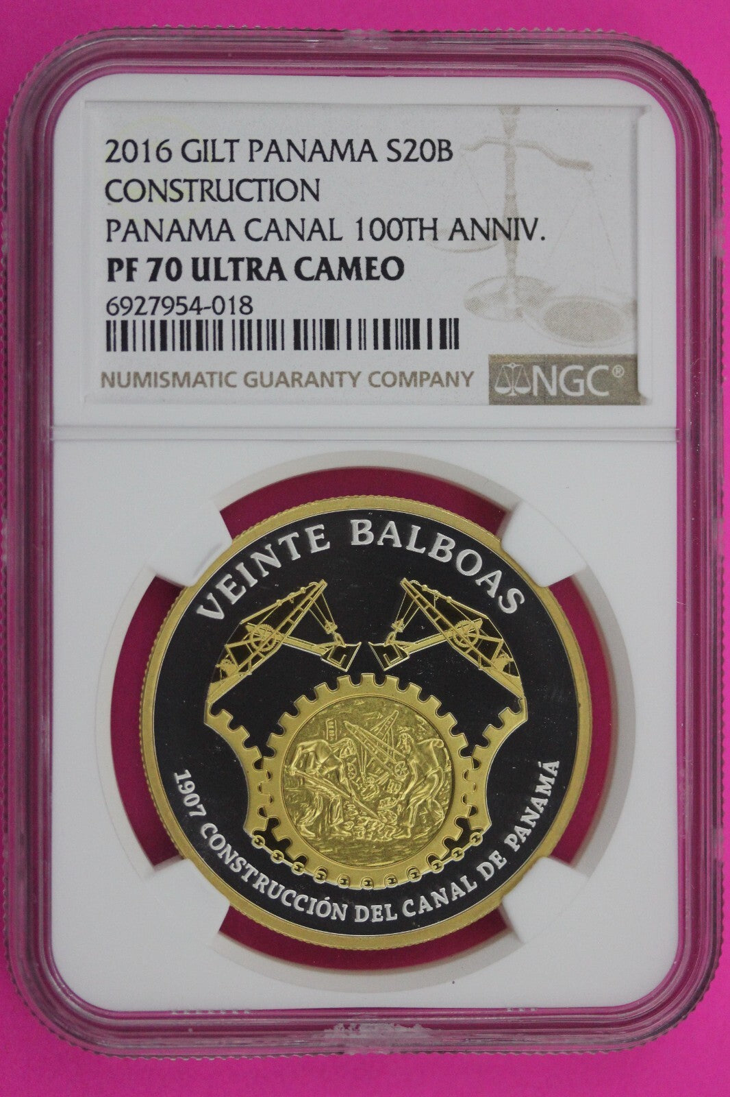 Top Pop 2016 PF 70 Gilt Panama 20 Balboas Canal Construction Anniversary NGC 200