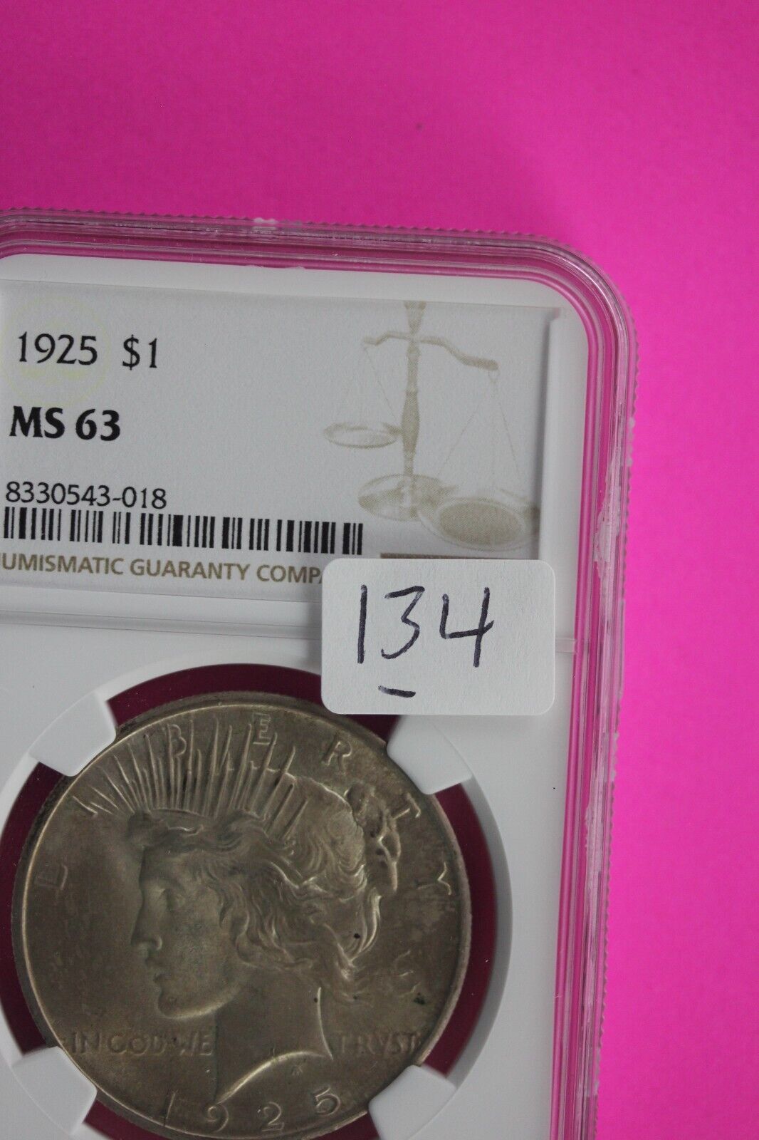 1925 P MS 63 Liberty Peace Silver Dollar NGC Certified Authentic Graded Slab 134