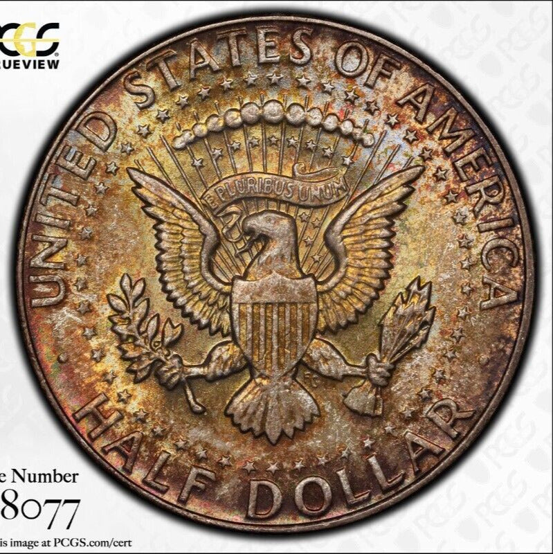Toned Color 1964 P MS 64 Kennedy Half Dollar PCGS Graded Trueview Slab 1214