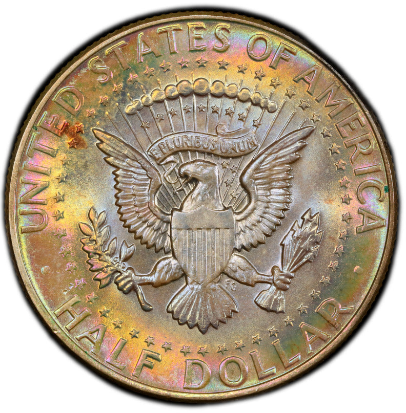 Rainbow Toned 1964 P Silver MS 66 John F Kennedy Silver Half Dollar PCGS 145
