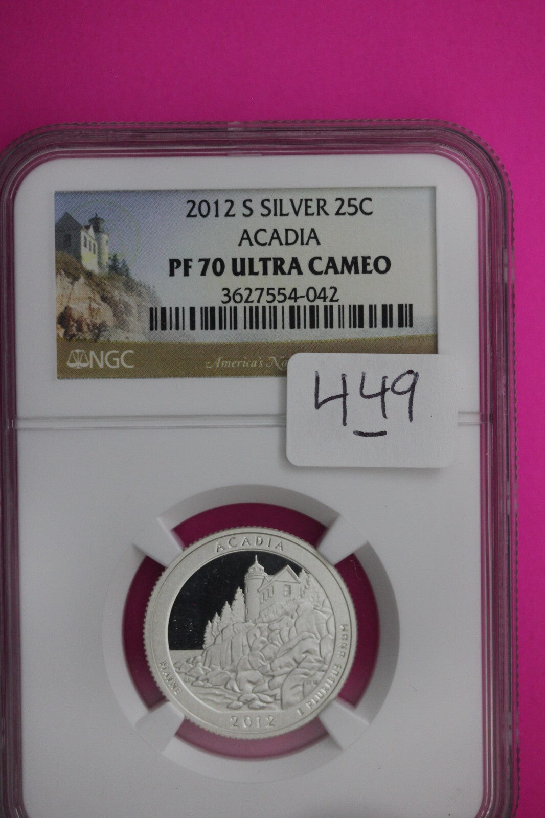 2012 S PF 70 Silver Quarter Acadia National Park NGC Graded Certified Slab 449