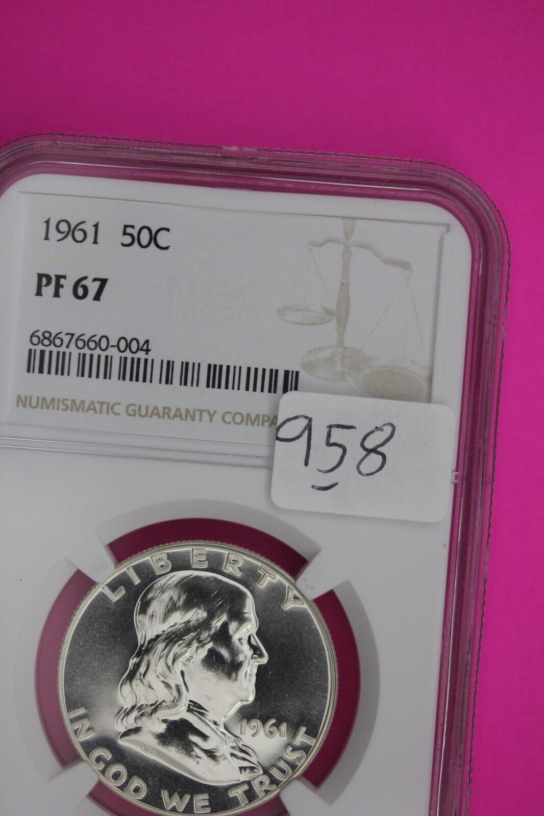 1961 PF 67 Ben Franklin Half Dollar High Grade Proof Silver Coin NGC Slab 958