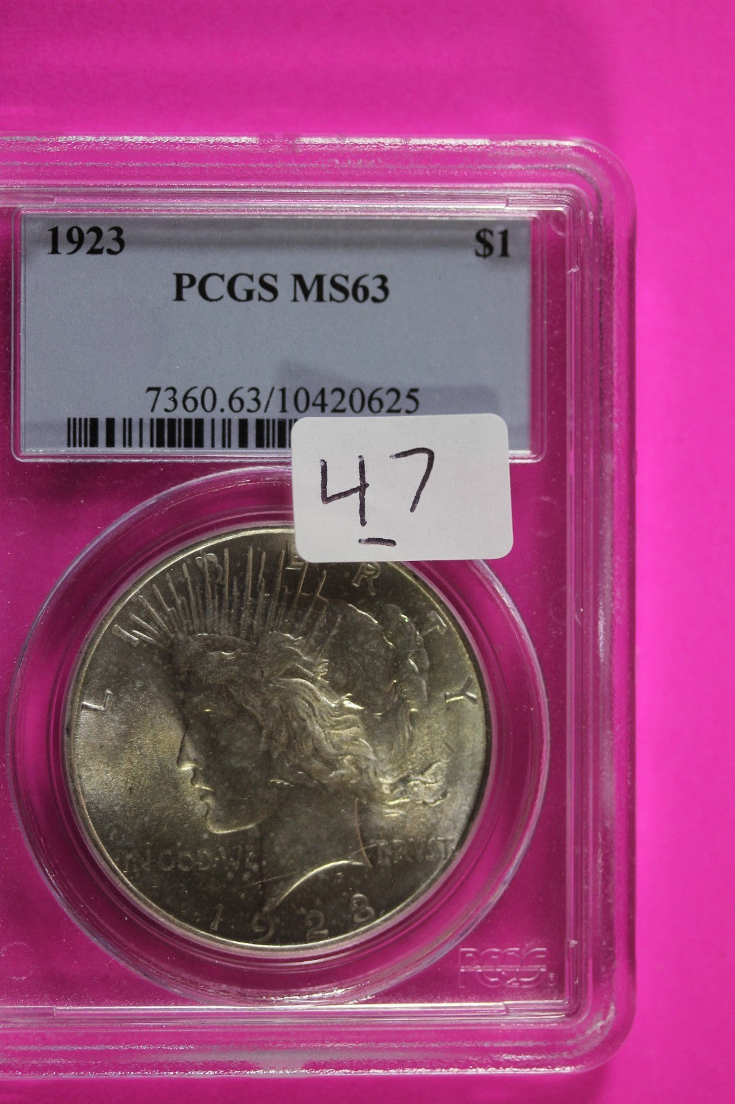1923 P MS 63 Liberty Peace Silver Dollar PCGS Graded Authentic Certified Slab 47