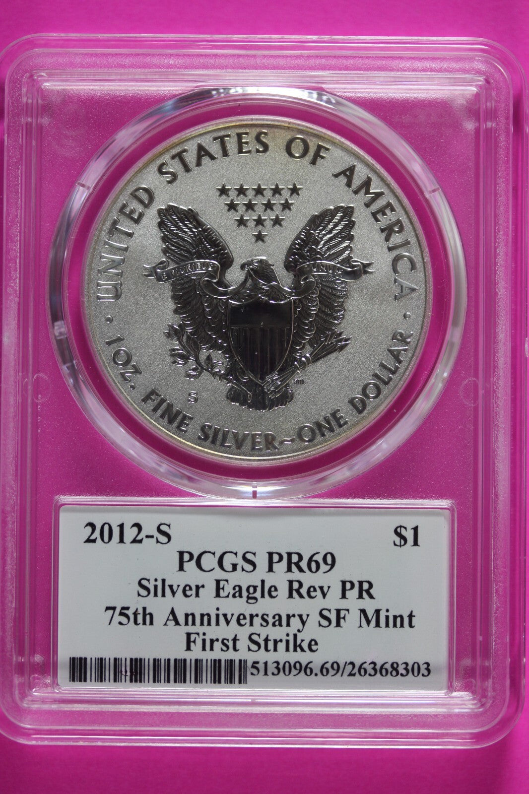 2012 S PR 69 Reverse Proof Silver Eagle John Mercanti Signature PCGS Slab 932
