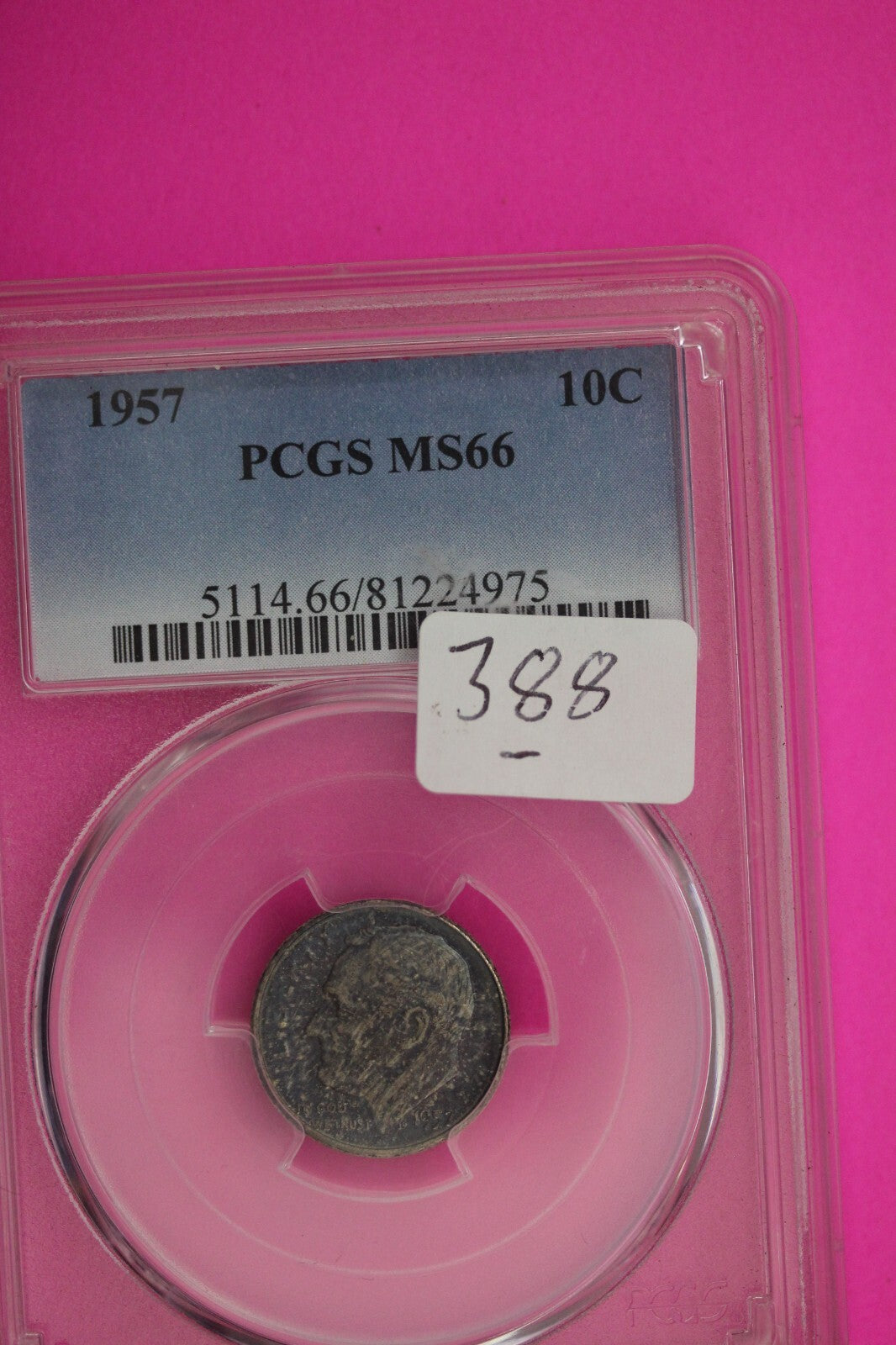 Toned 1957 P MS 66 Roosevelt Silver Dime PCGS Certified Authentic Slab Coin 388