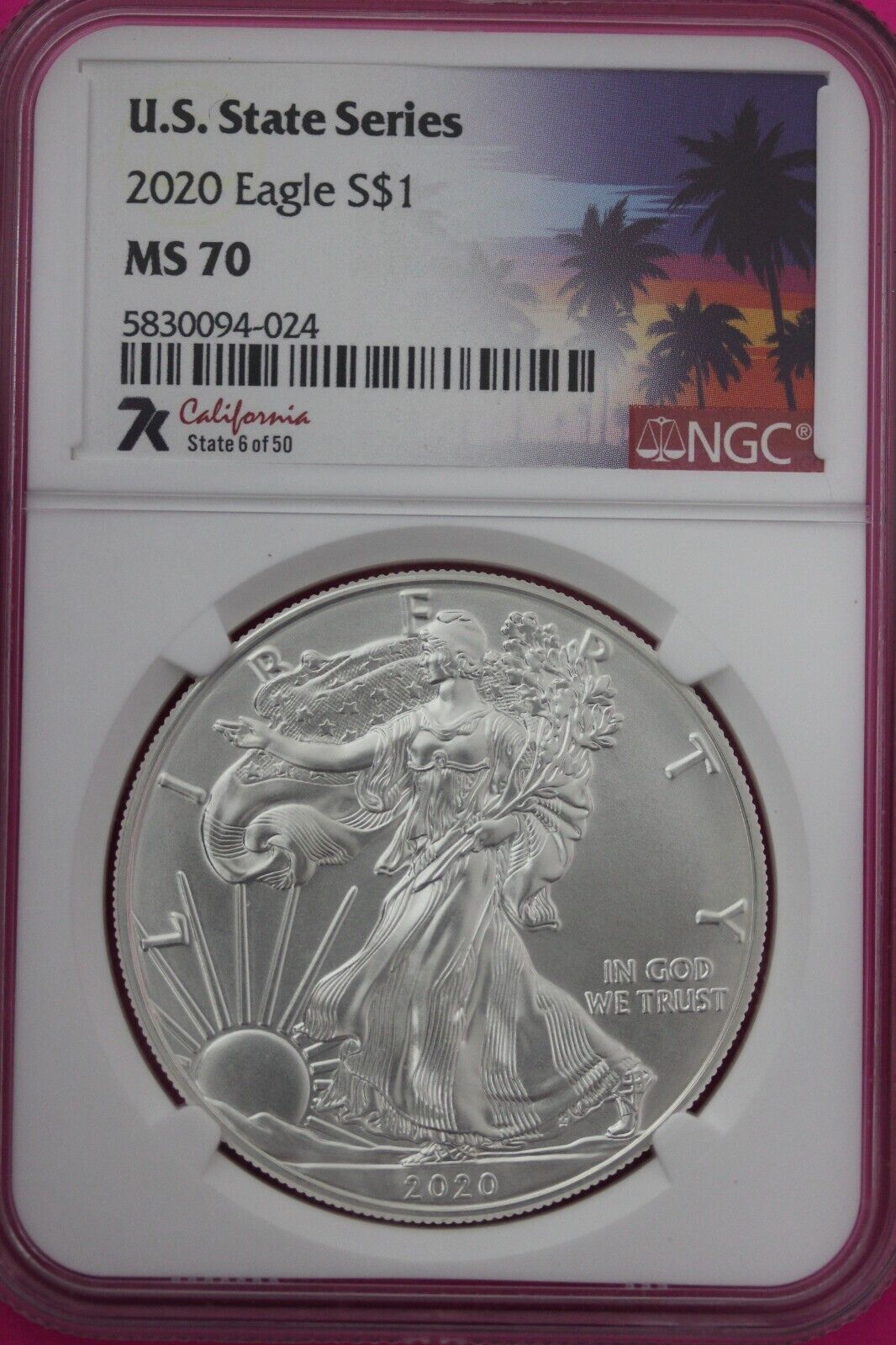 2020 MS 70 American Silver Eagle California State Series NGC Certified Slab 579