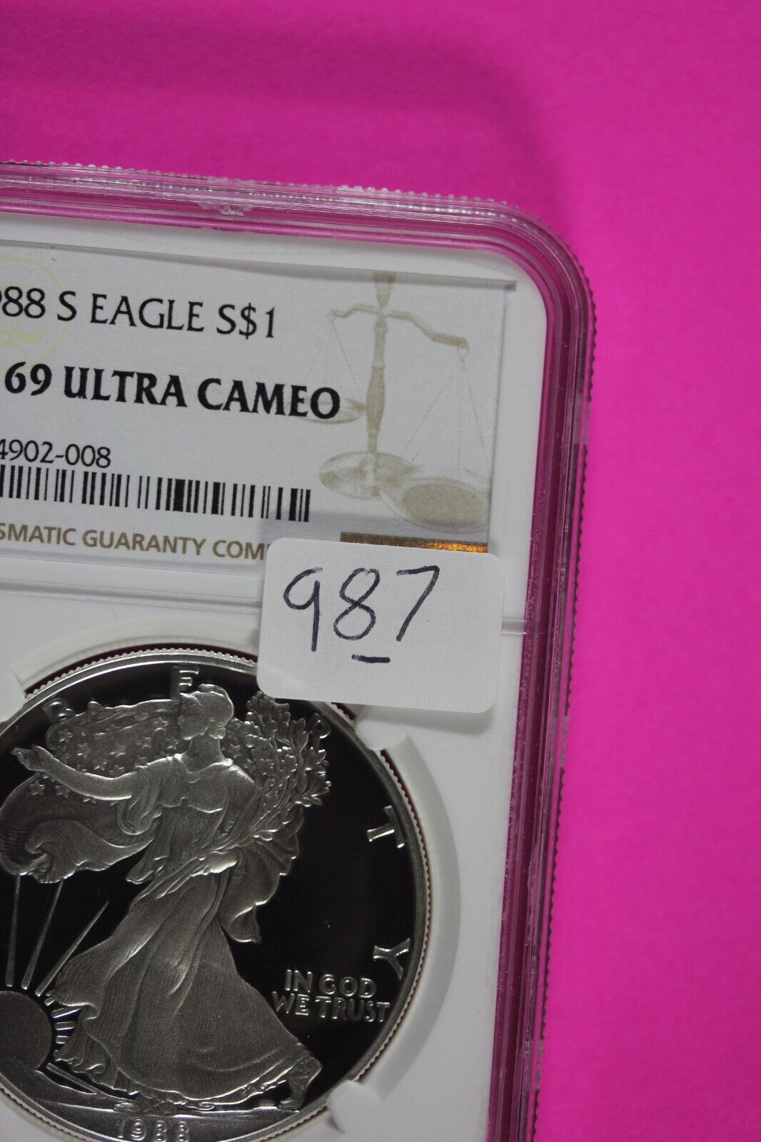 1988 S PF 69 Silver American Eagle Deep Cameo Authentic Proof Coin NGC Slab 987
