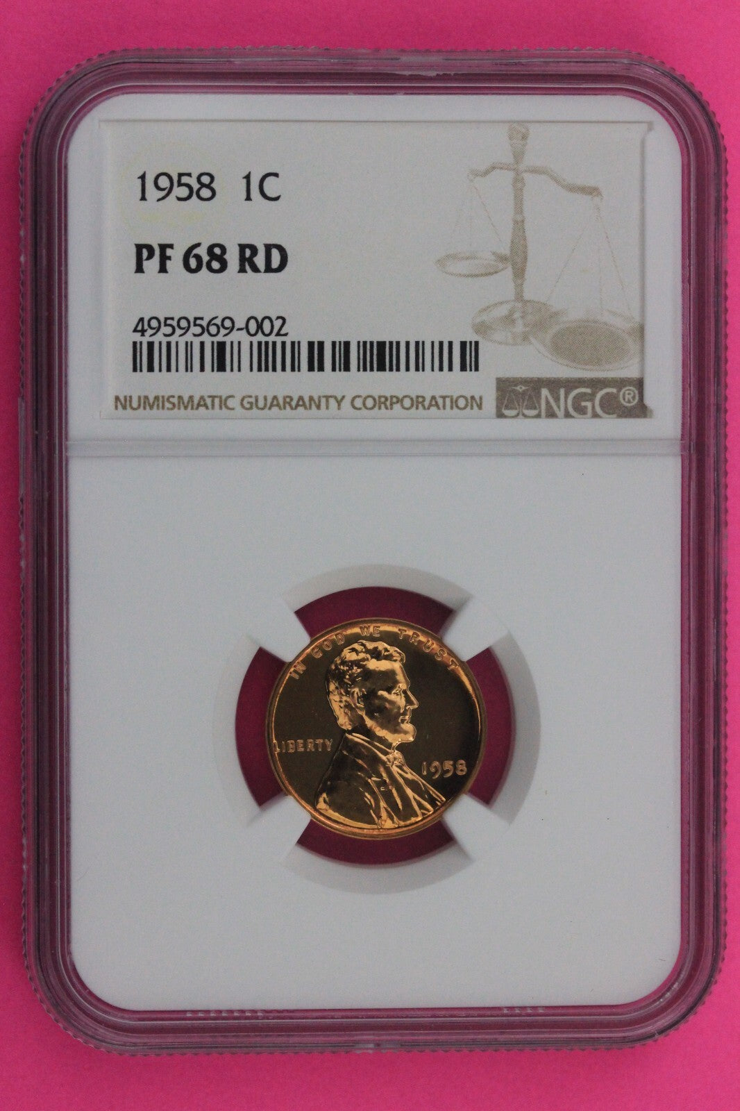 1958 PF 68 RD Lincoln Wheat Cent Penny NGC Certified Graded Authentic 57
