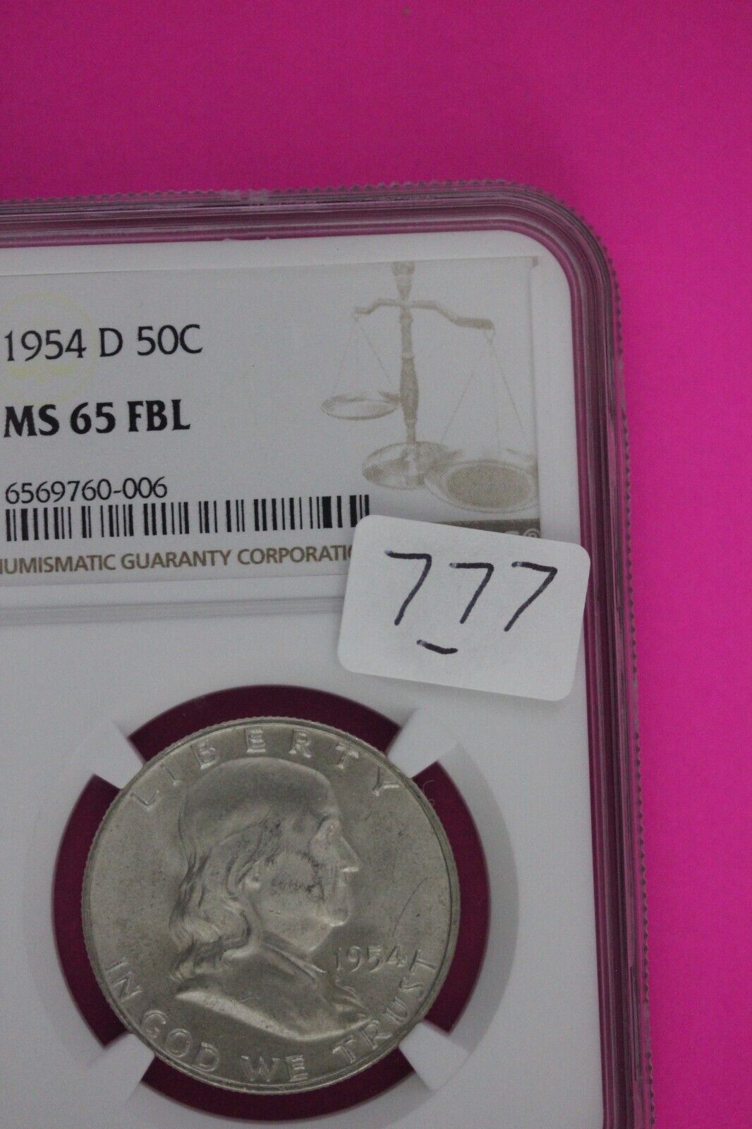 Full Bell Lines 1954 D MS 65 FBL Ben Franklin Half Dollar Silver Coin NGC 777