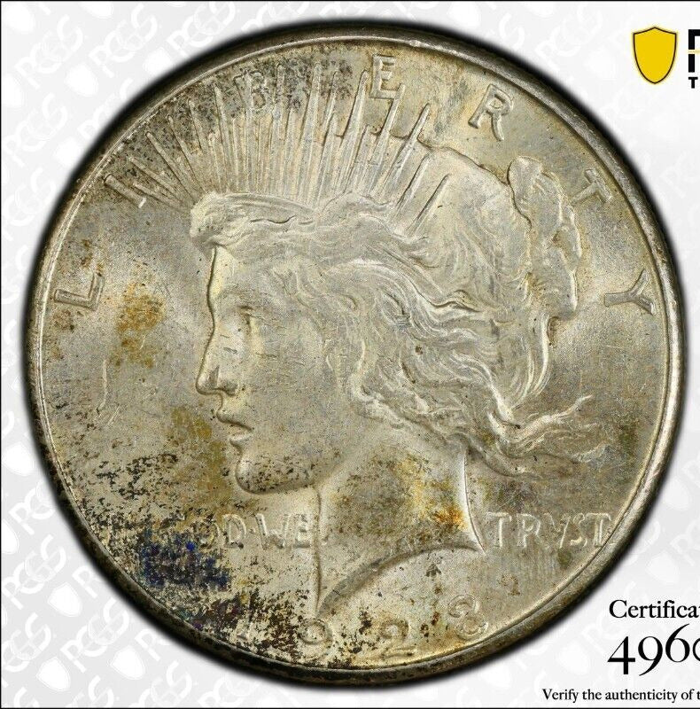 Toned 1923 S MS 62 Peace Silver Dollar PCGS Graded Certified Authentic Slab 674