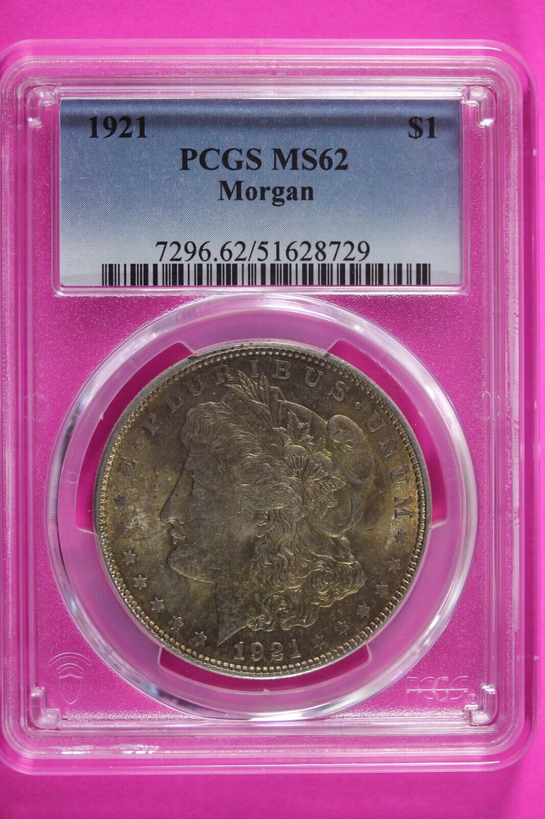 Toned 1921 P MS 62 Liberty Morgan Silver Dollar PCGS Certified Graded Slab 1065