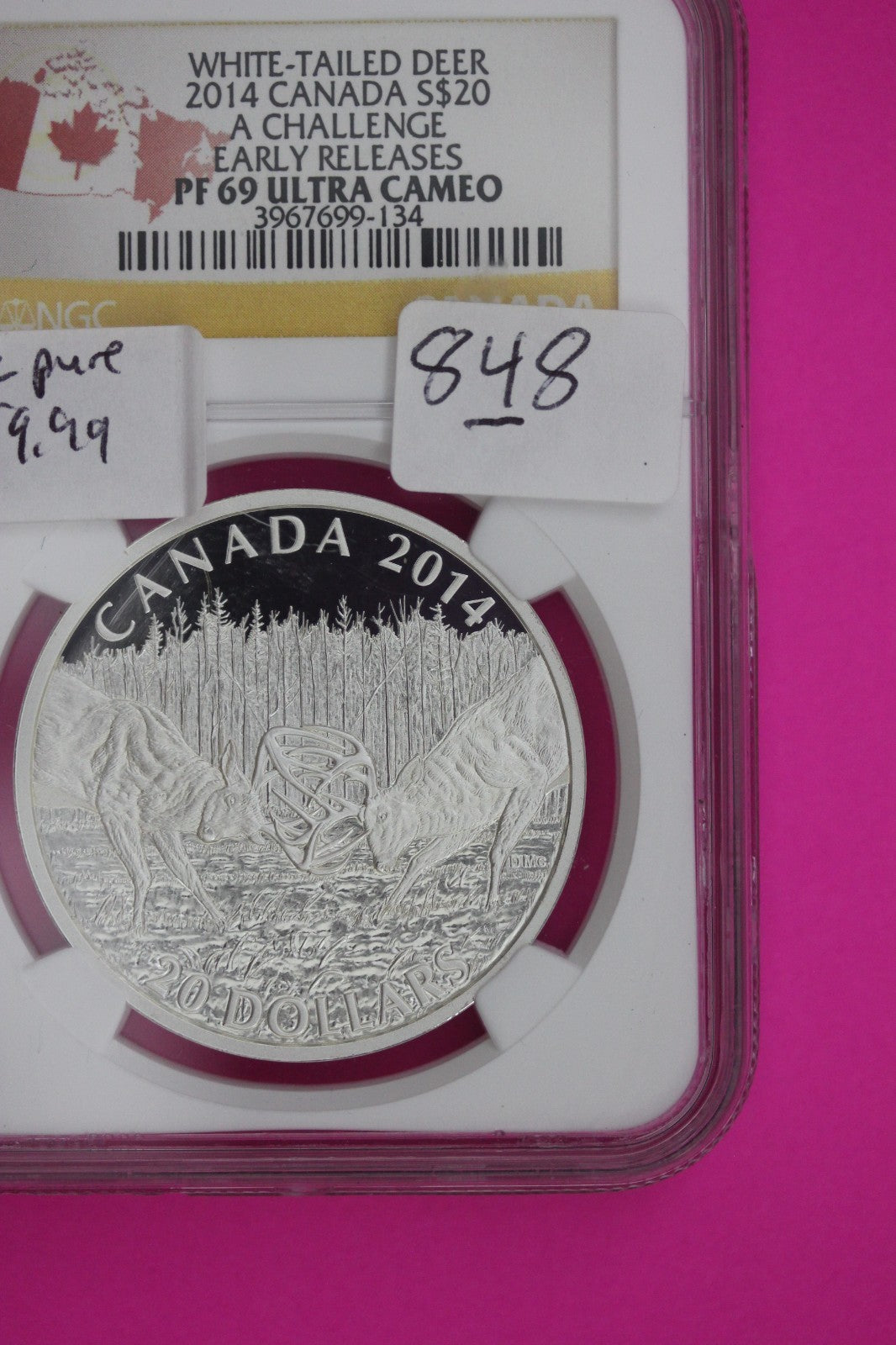 2014 PF 69 White Tailed Deer A Challenge Canada 1 OZ Silver $20 NGC Graded 848