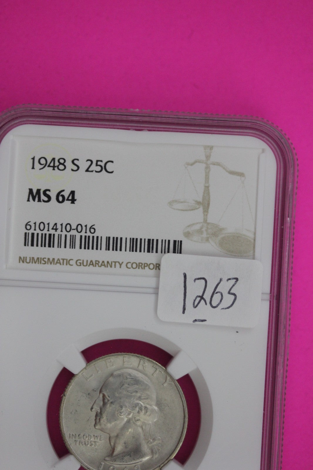 1948 S MS 64 Washington Silver Quarter NGC Certified Graded Authentic 1263