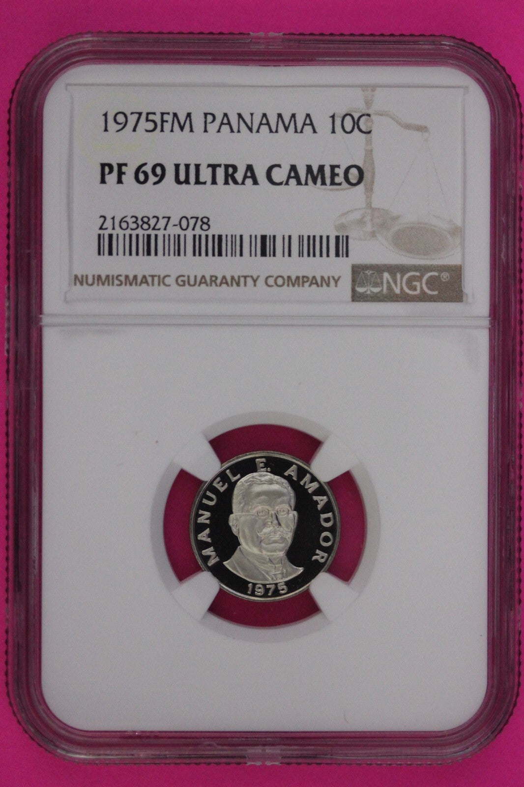 1975 Panama PF 69 Ultra Cameo Proof 10 Centesimos NGC Certified Graded Slab 240