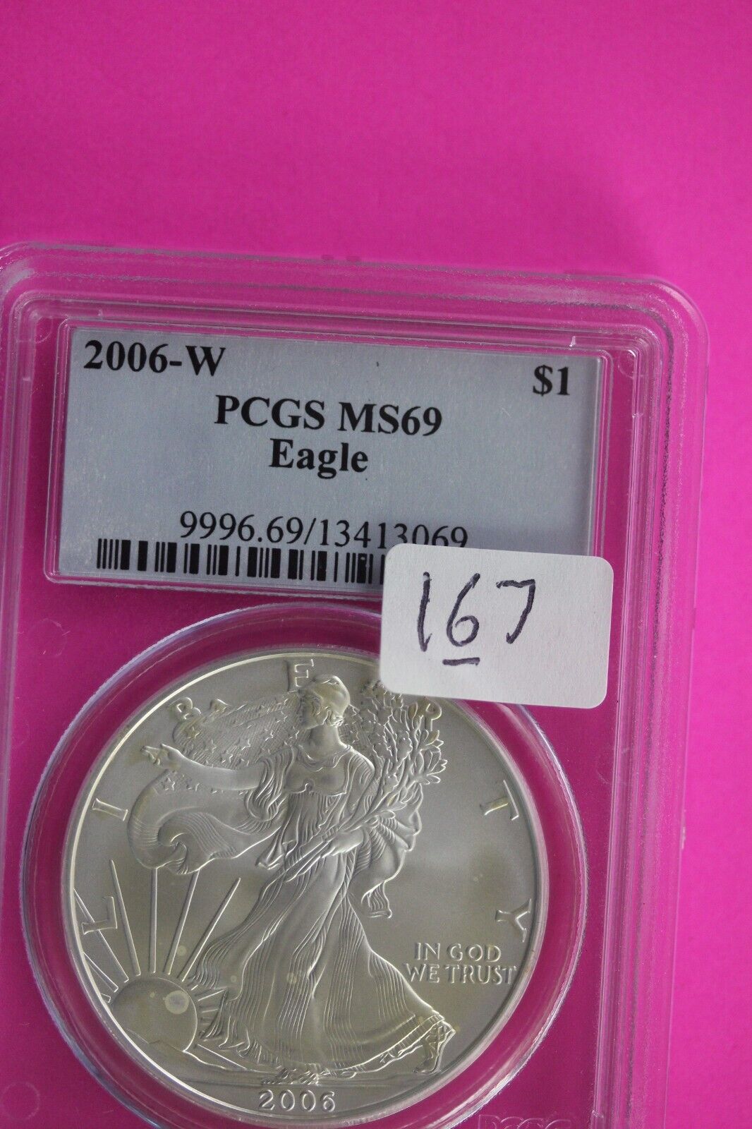 2006 W MS 69 Silver American Eagle PCGS Certified Certified Graded Slab 167