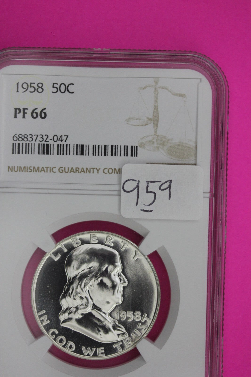 1958 PF 66 Ben Franklin Half Dollar High Grade Proof Silver Coin NGC Slab 959