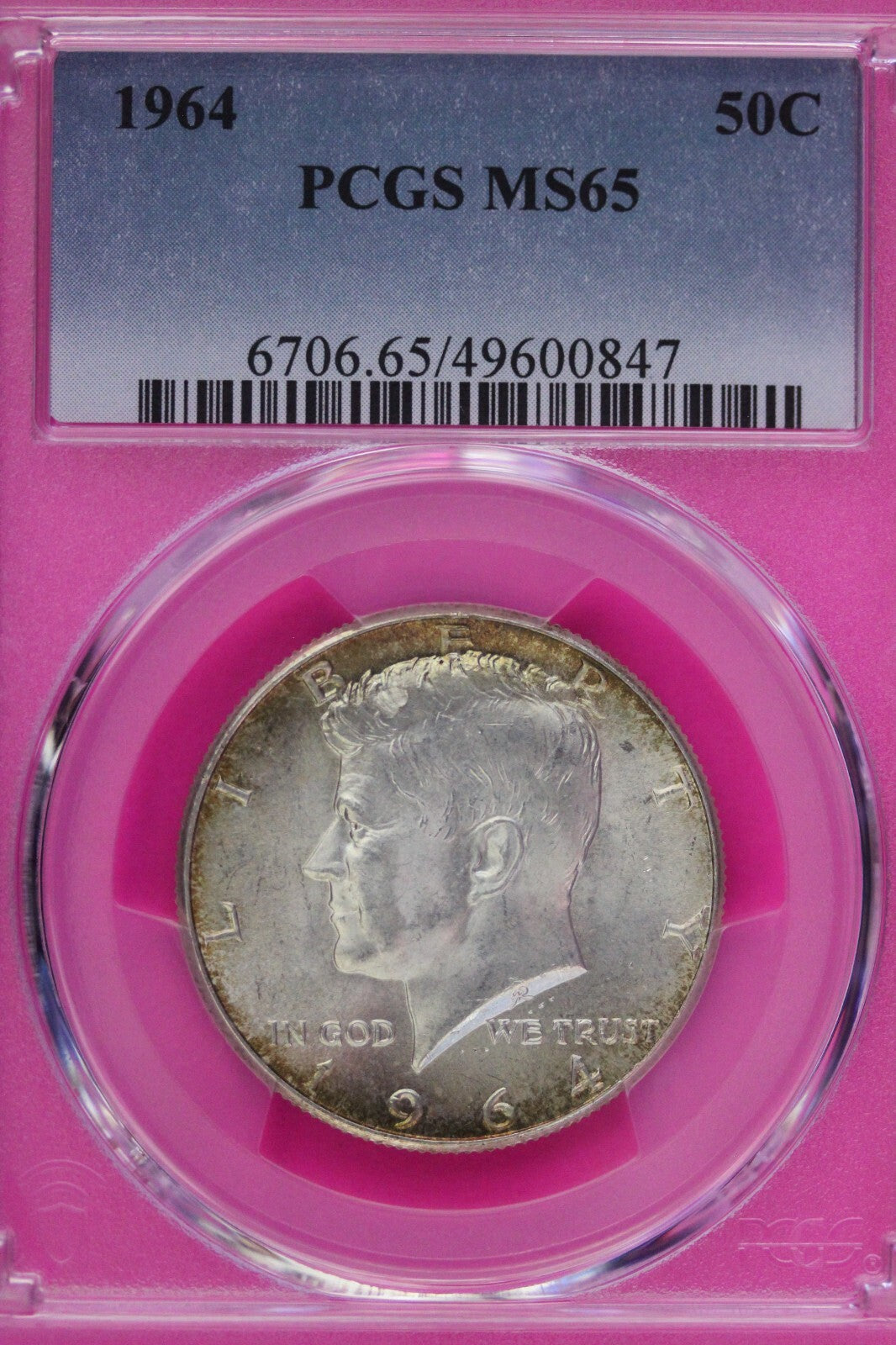 Toned 1964 P Silver MS 65 John F Kennedy Silver Half Dollar PCGS Graded 337