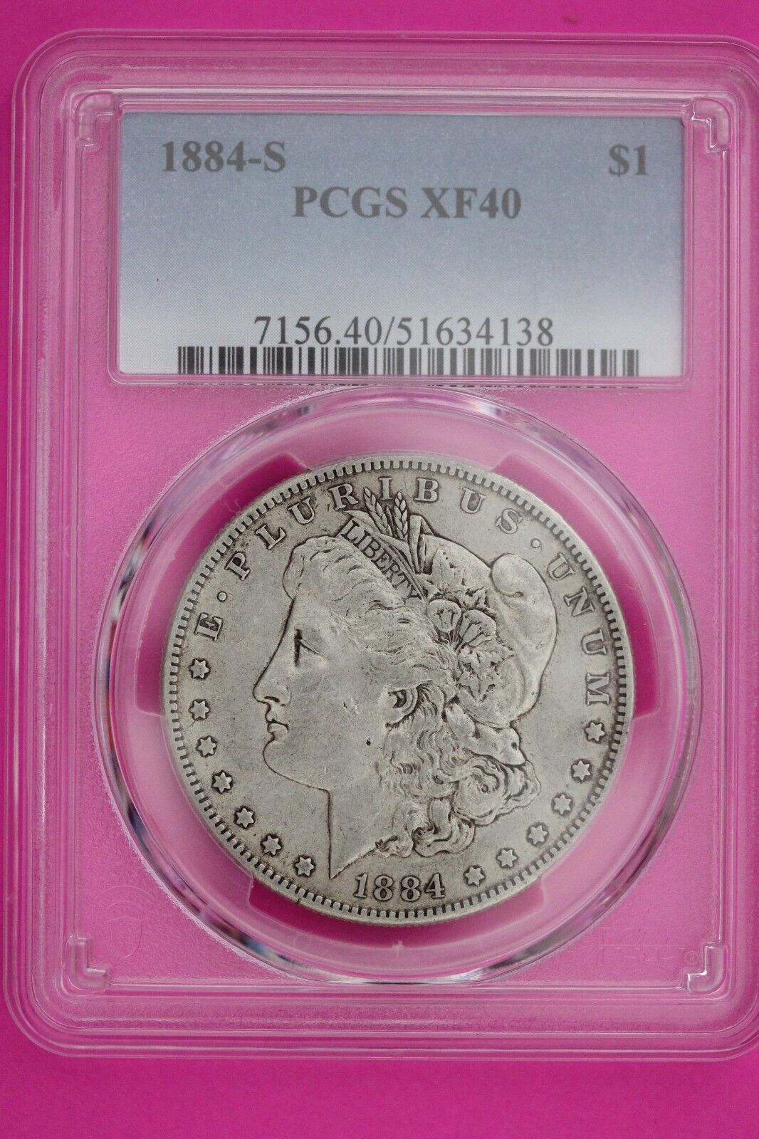 1884 S XF 40 Liberty Morgan Silver Dollar PCGS Certified Authentic Slab 862