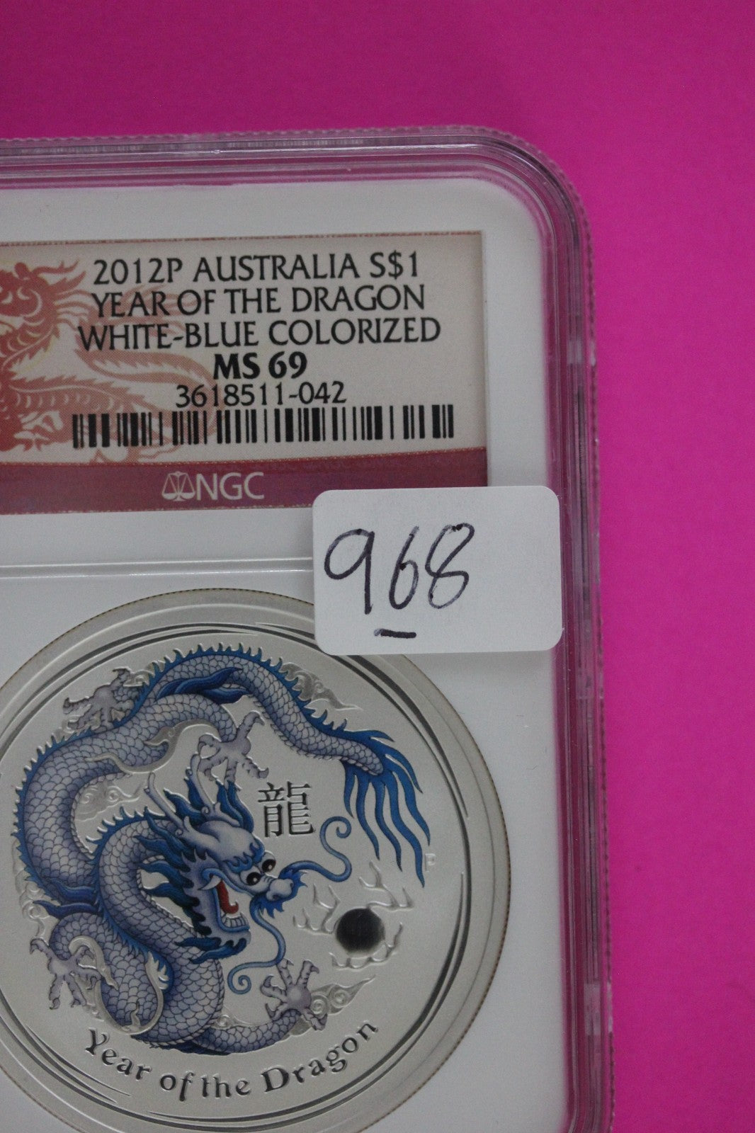 2012 P MS 69 Colorized Australia Year Of The Dragon $1 Silver Coin NGC Slab 968