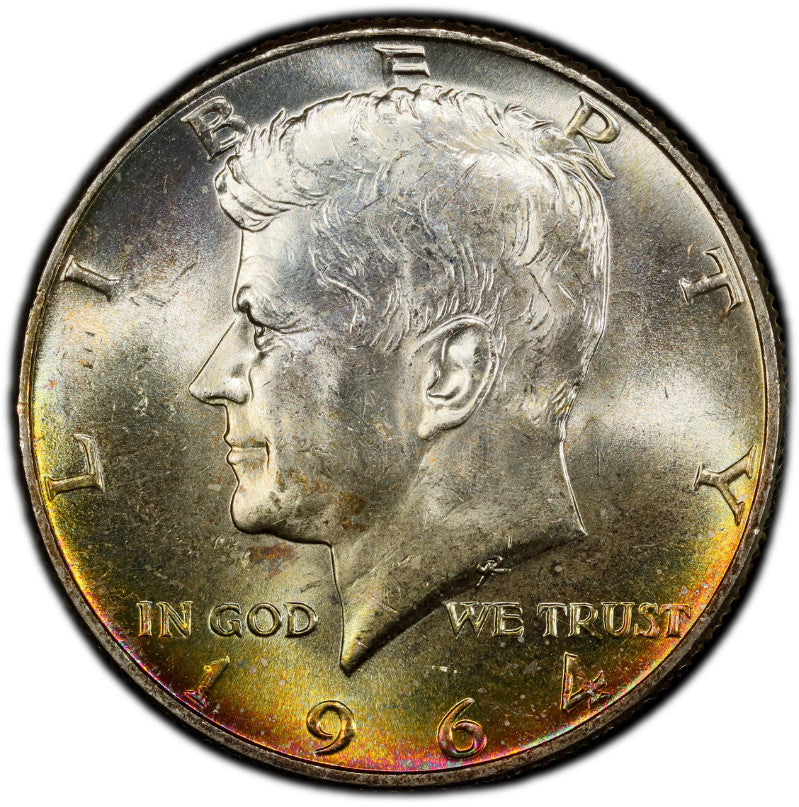 Rainbow Toned 1964 P Silver MS 64 John F Kennedy Silver Half Dollar PCGS 294